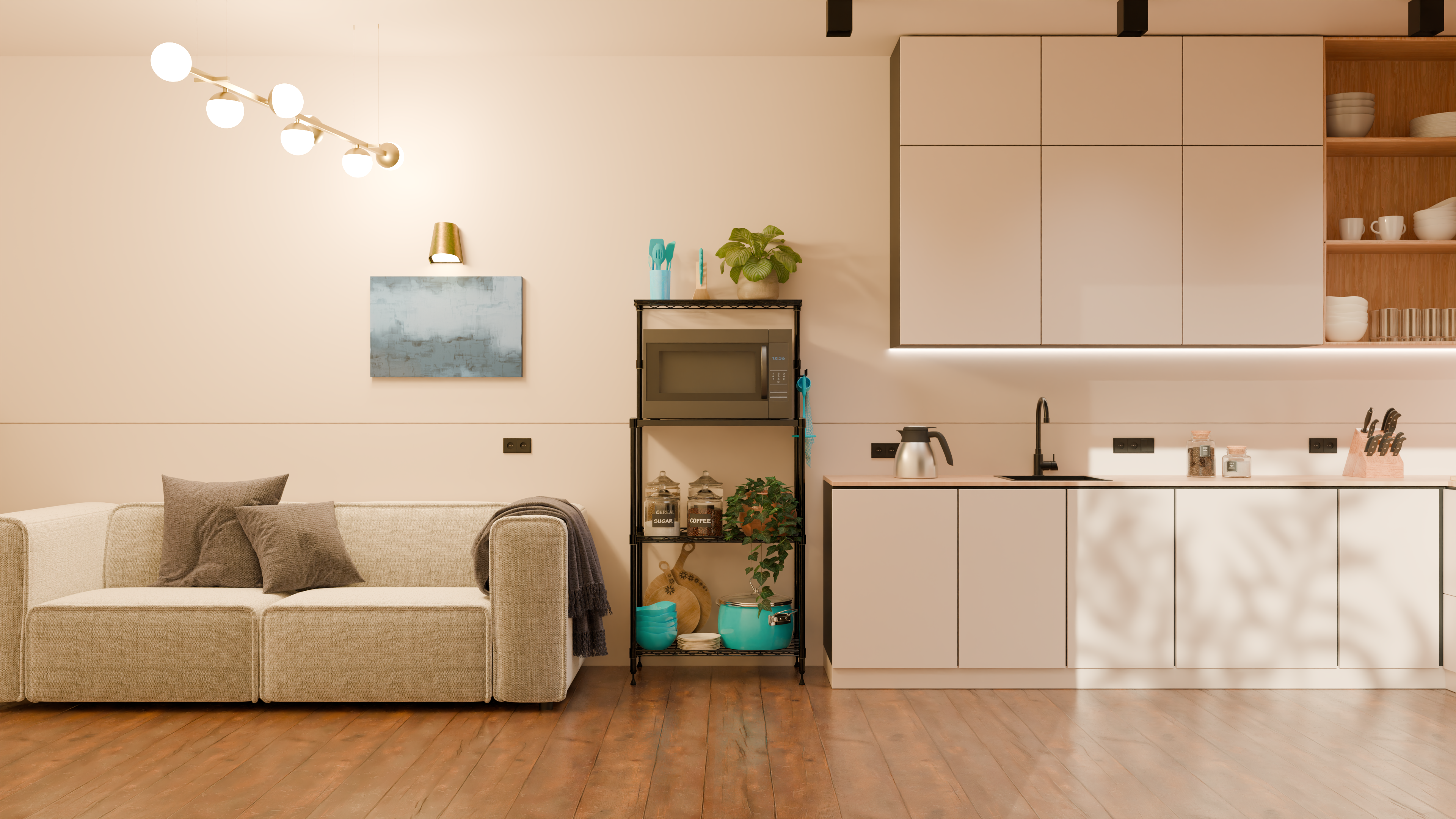 Tune Home 3-Tier Microwave Oven Wooden Top Wire Storage Rack - Tune home