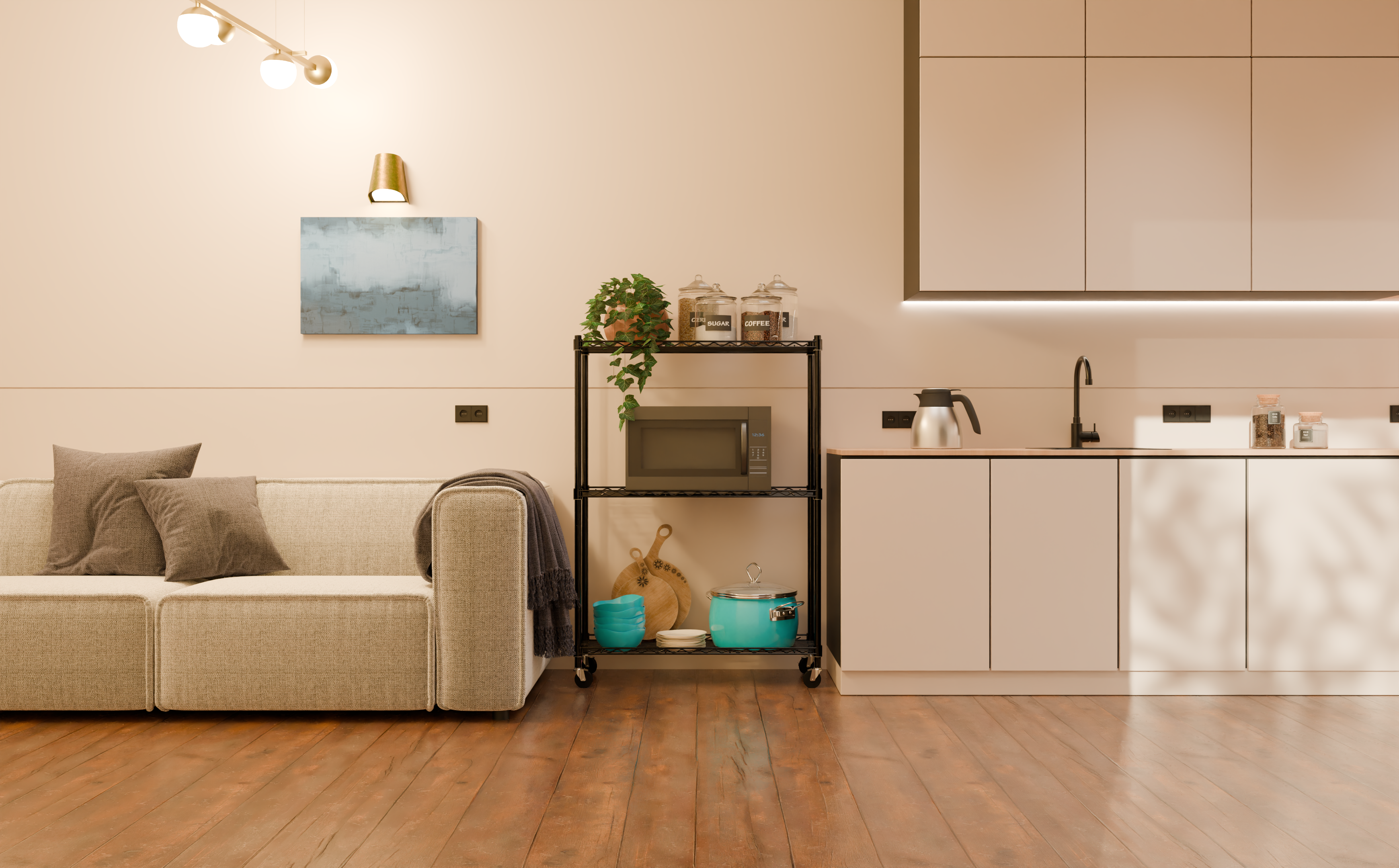 Tune Home 3 Tier Metal Wire Storage Rack with Wheels - Tune home