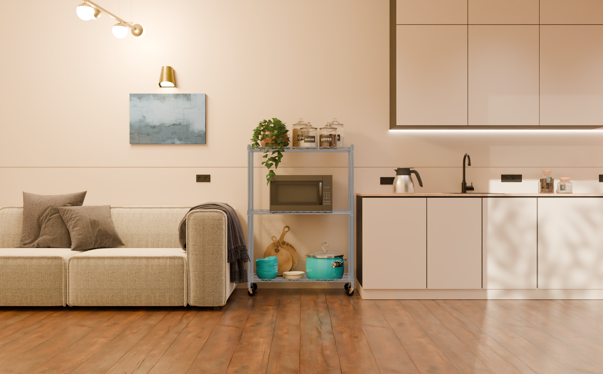 Tune Home 3 Tier Metal Wire Storage Rack with Wheels - Tune home