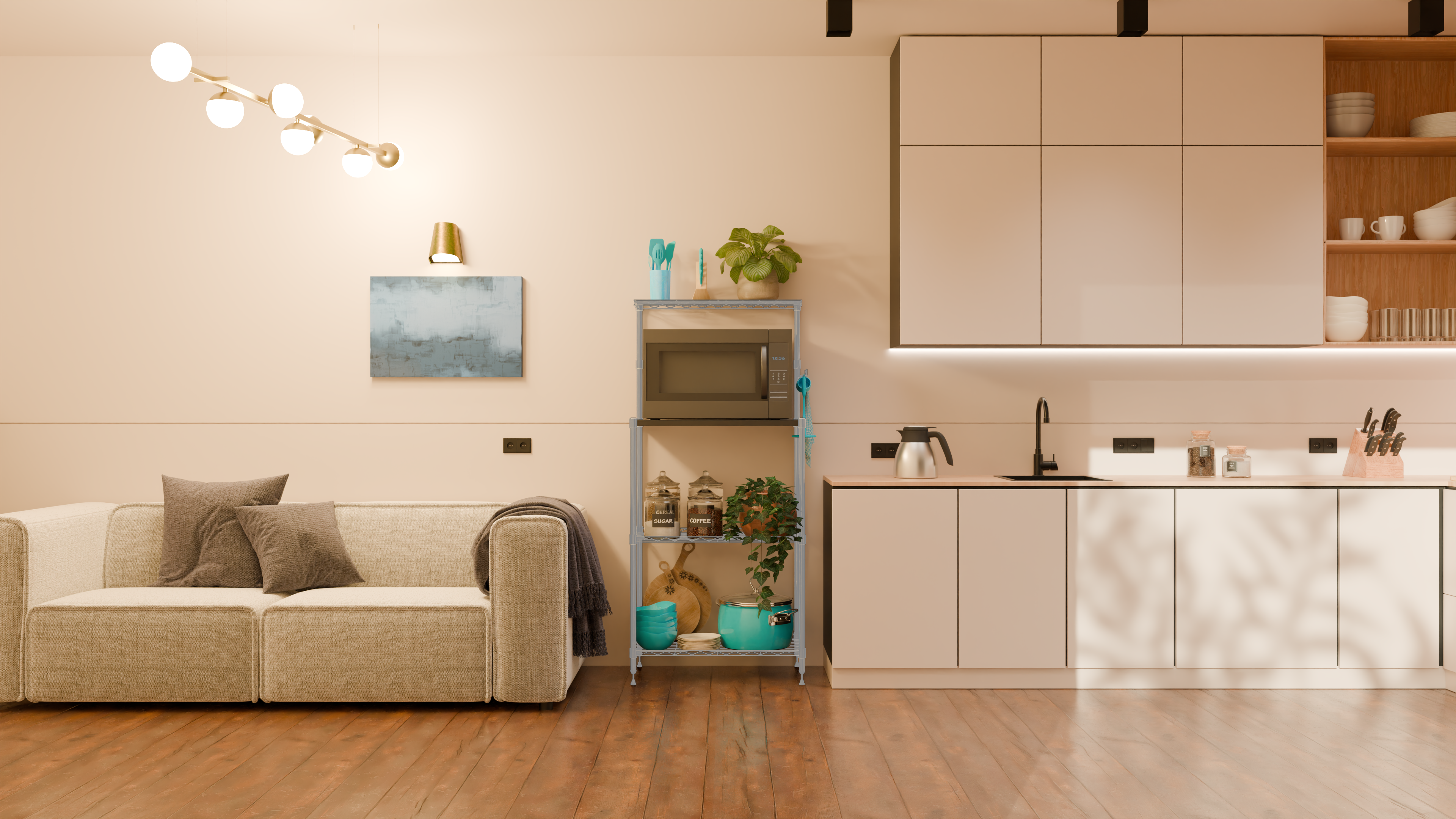 Tune Home 3-Tier Microwave Oven Wooden Top Wire Storage Rack - Tune home