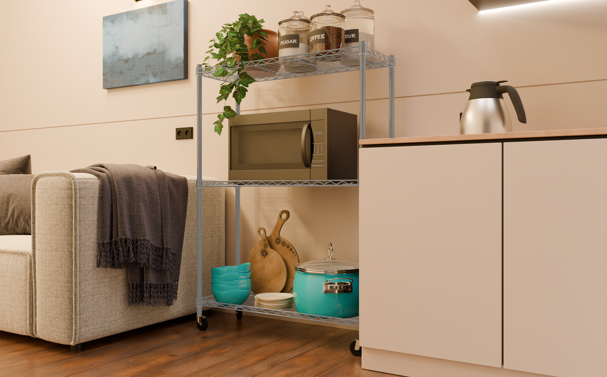 Tune Home 3 Tier Metal Wire Storage Rack with Wheels - Tune home