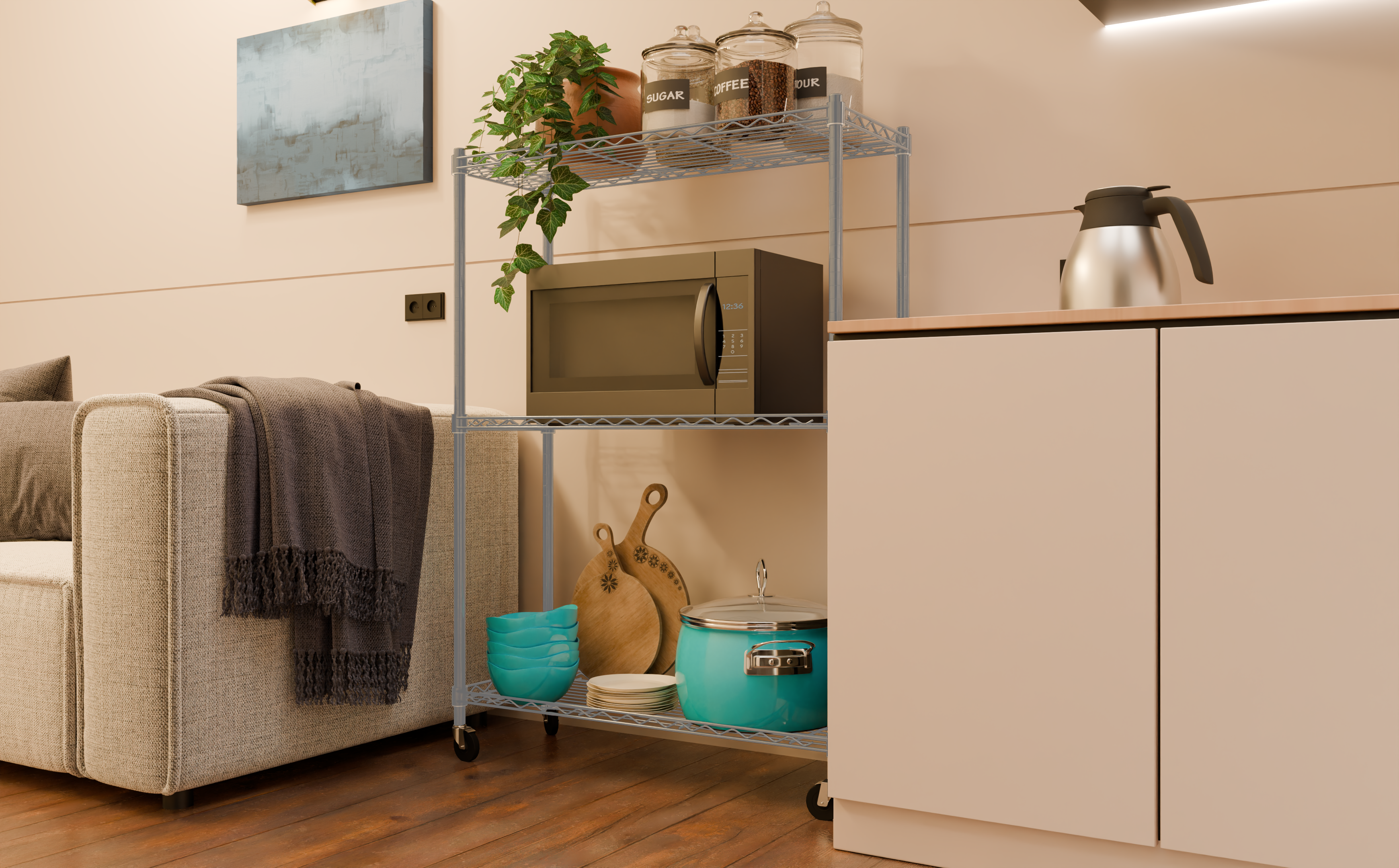 Tune Home 3 Tier Metal Wire Storage Rack with Wheels - Tune home