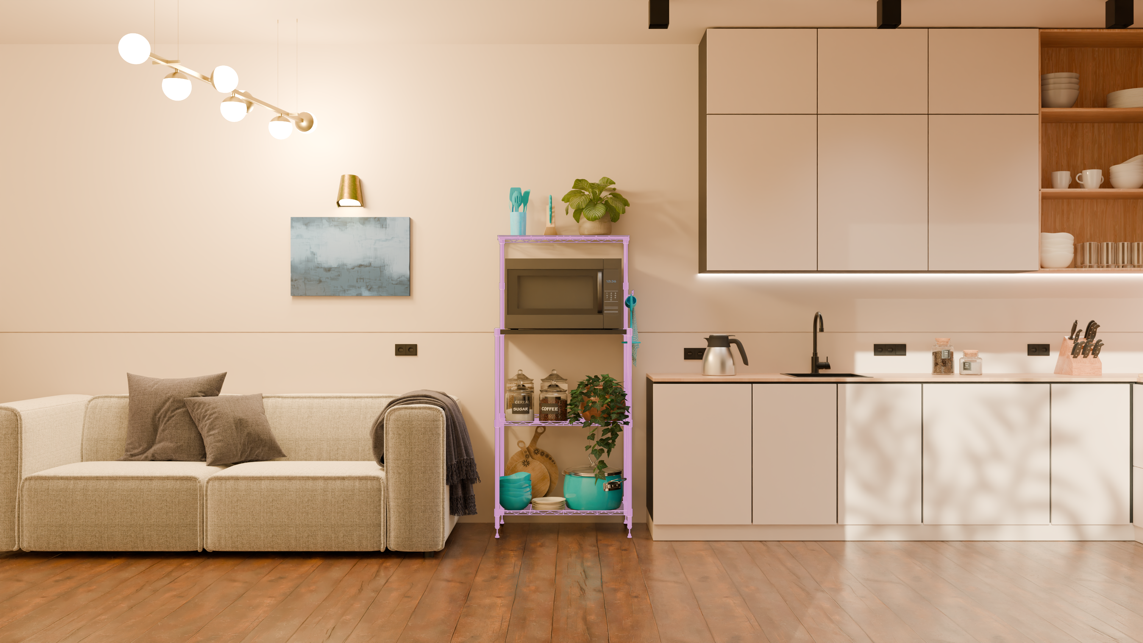 Tune Home 3-Tier Microwave Oven Wooden Top Wire Storage Rack - Tune home