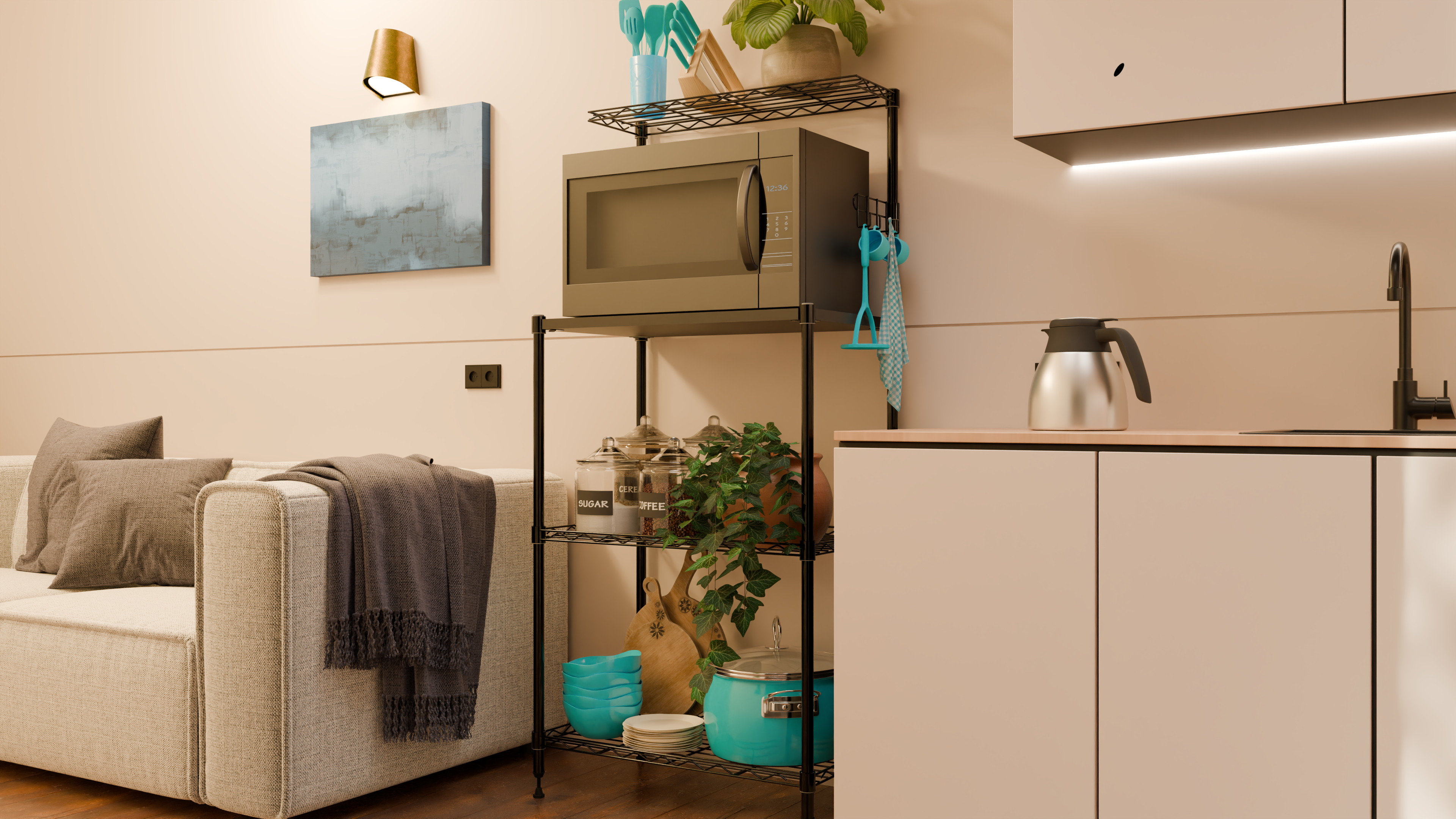 Tune Home 3-Tier Microwave Oven Wooden Top Wire Storage Rack - Tune home