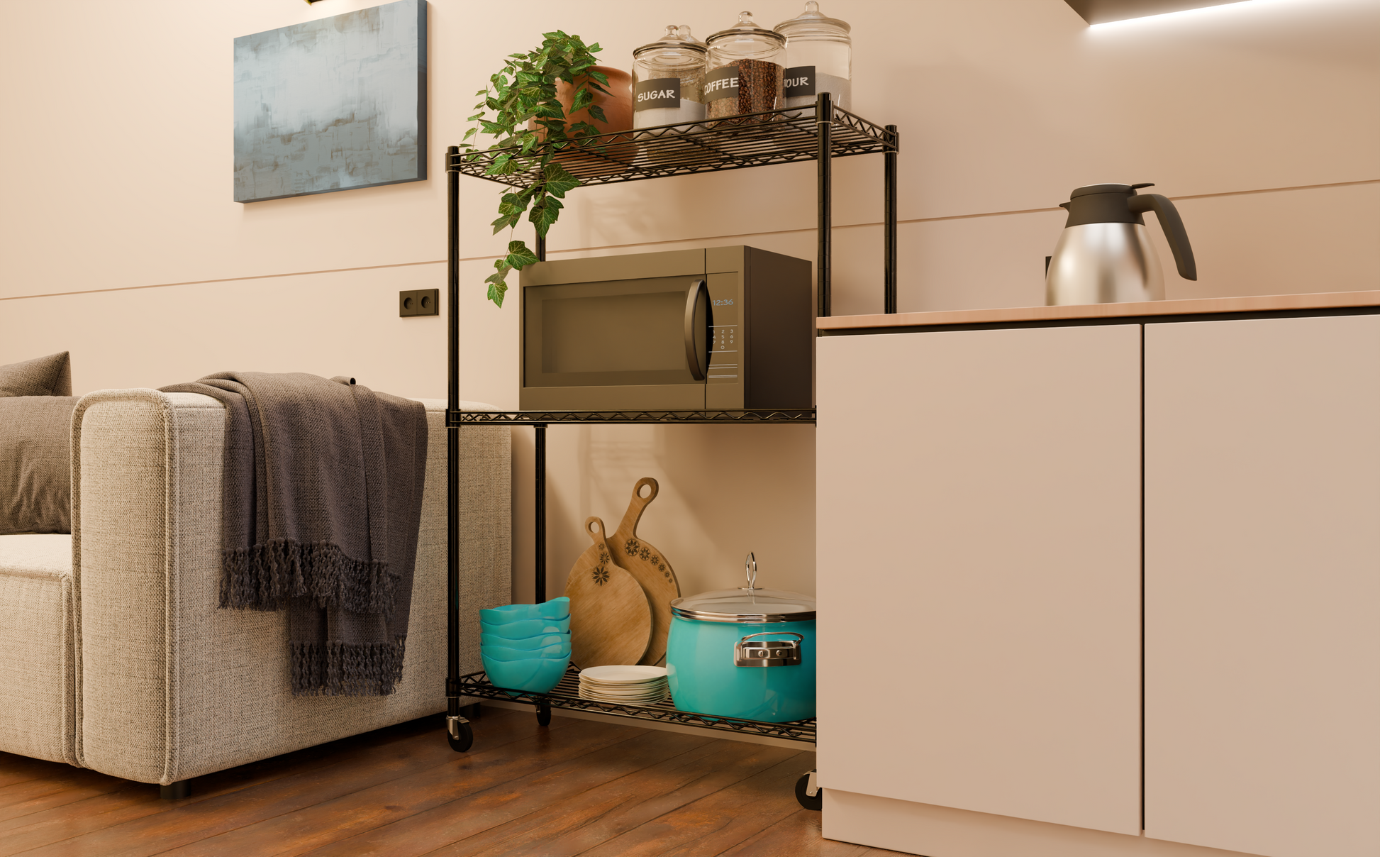 Tune Home 3 Tier Metal Wire Storage Rack with Wheels - Tune home