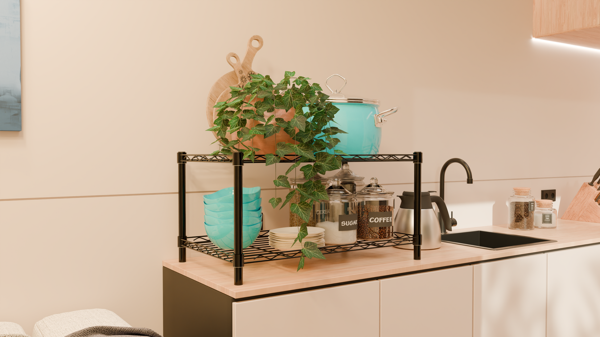 Tune Home 2 Tier Countertop Metal Wire Storage Rack - Tune home