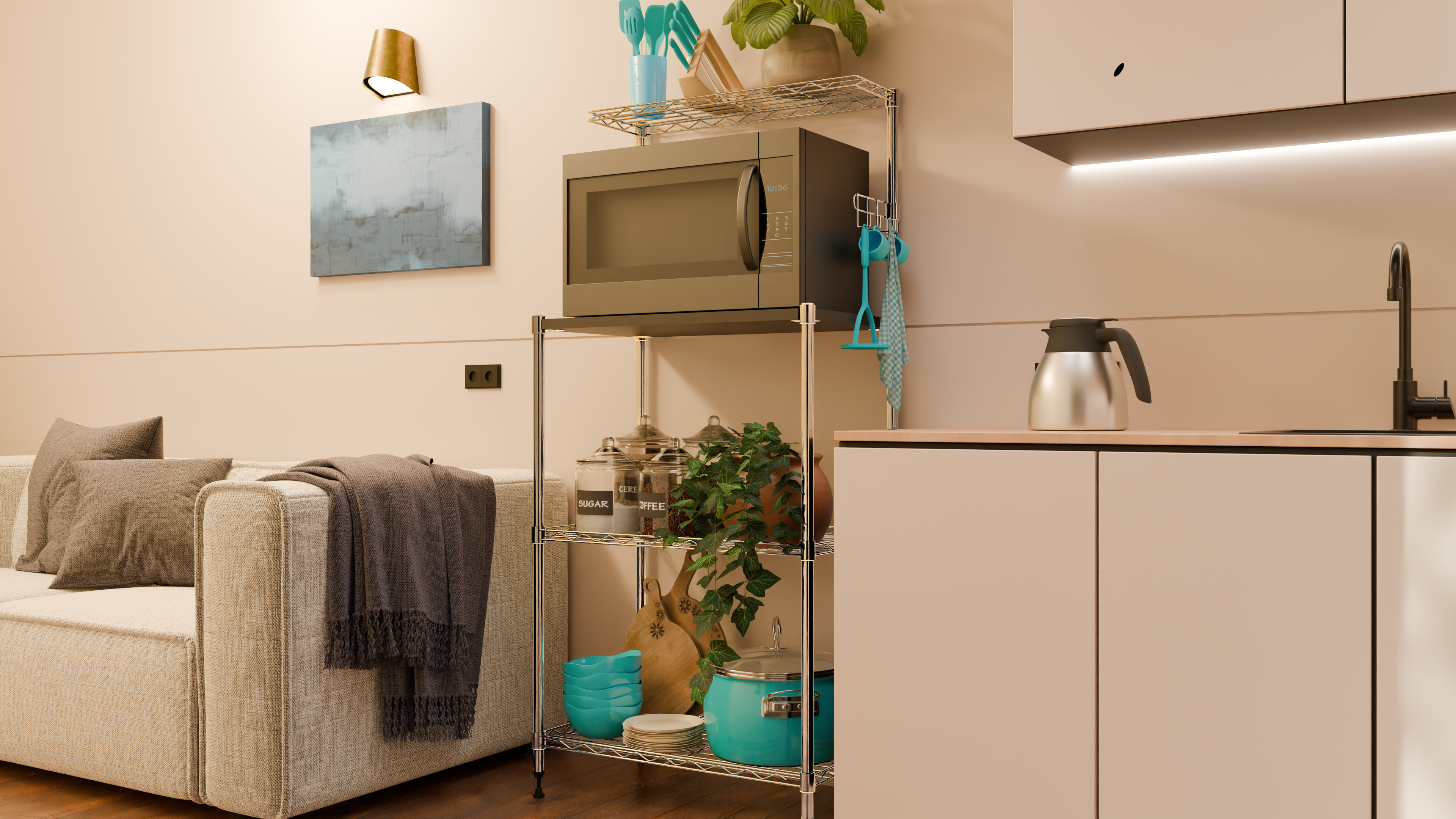 Tune Home 3-Tier Microwave Oven Wooden Top Wire Storage Rack - Tune home