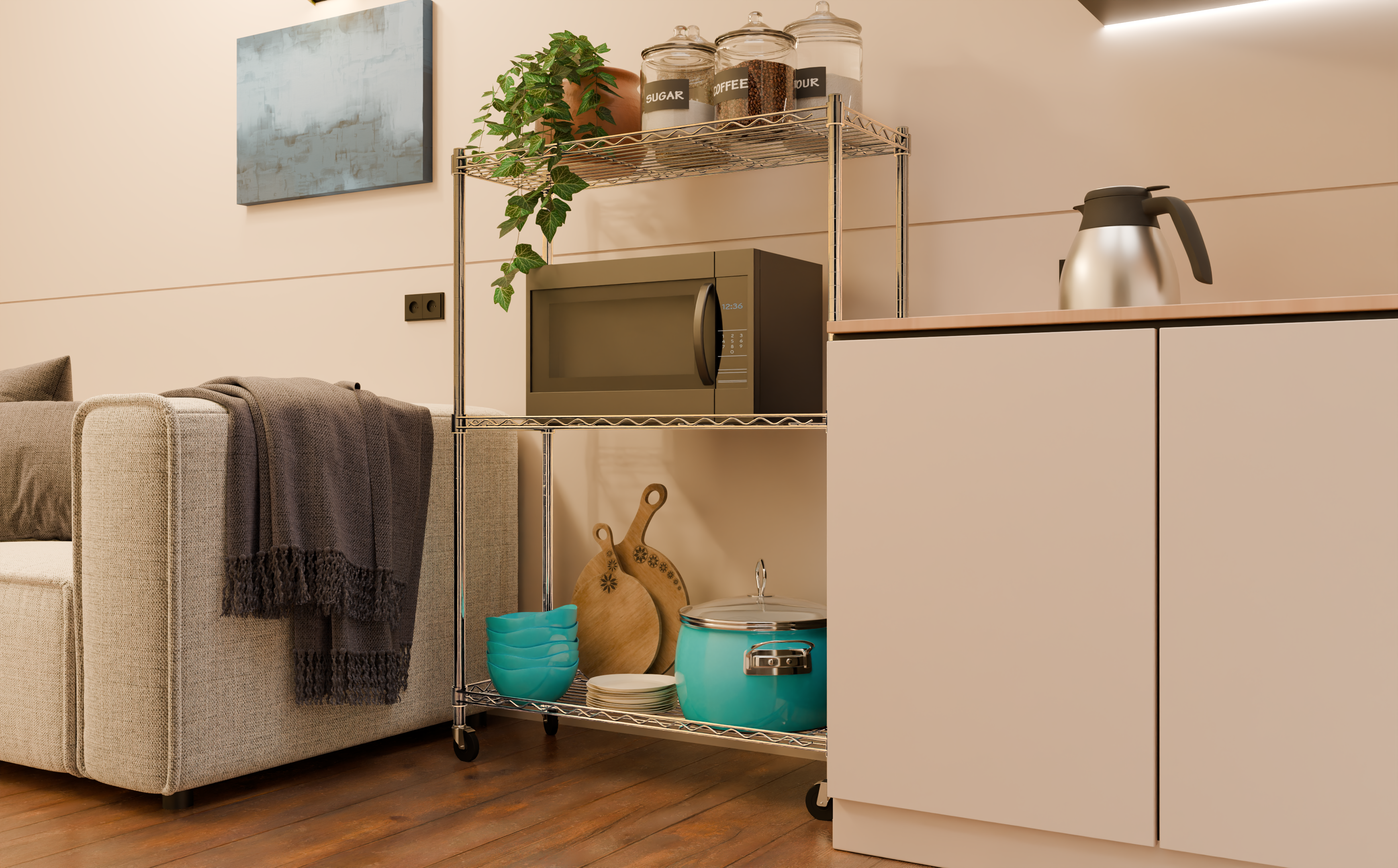 Tune Home 3 Tier Metal Wire Storage Rack with Wheels - Tune home