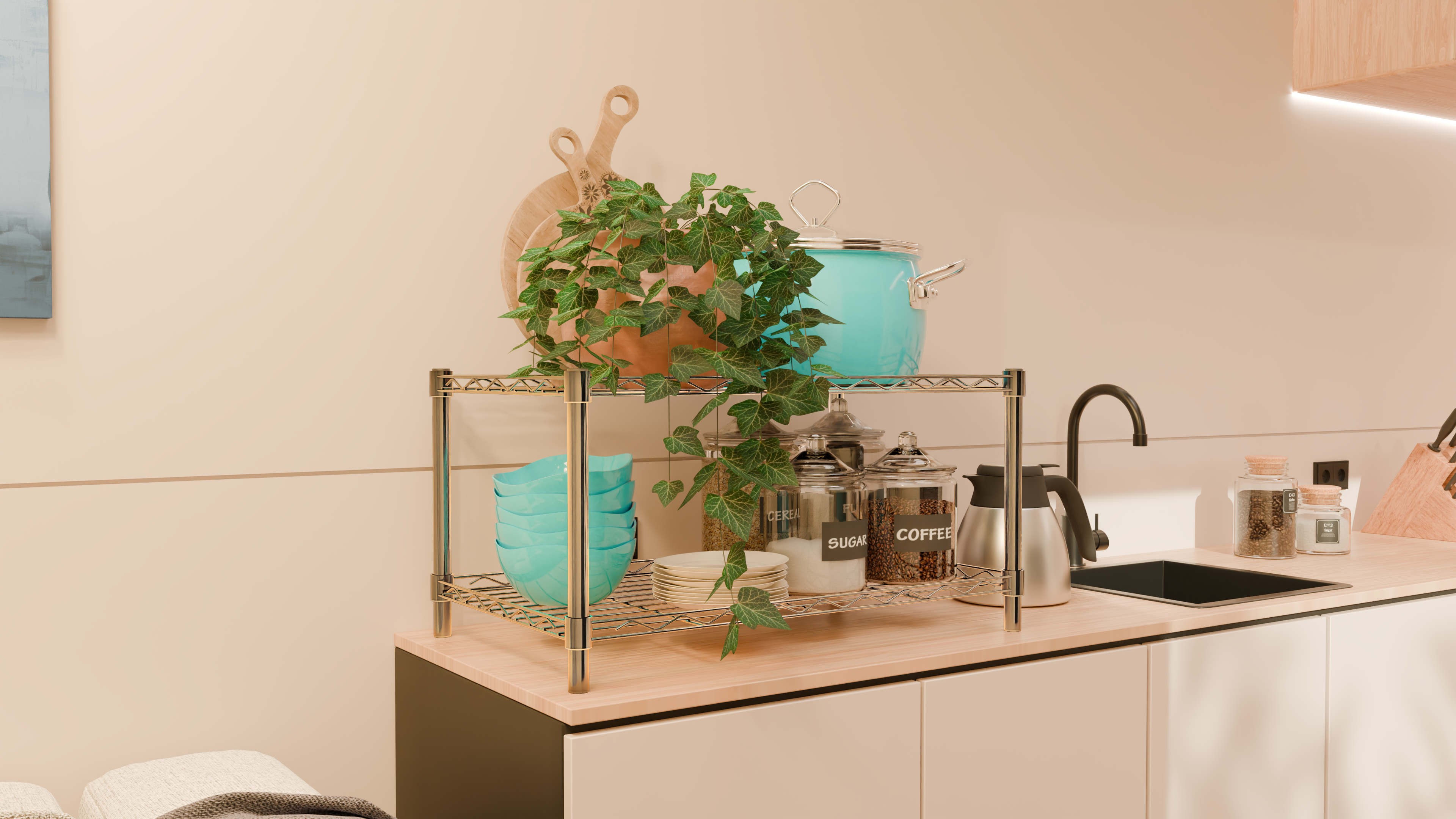 Tune Home 2 Tier Countertop Metal Wire Storage Rack - Tune home