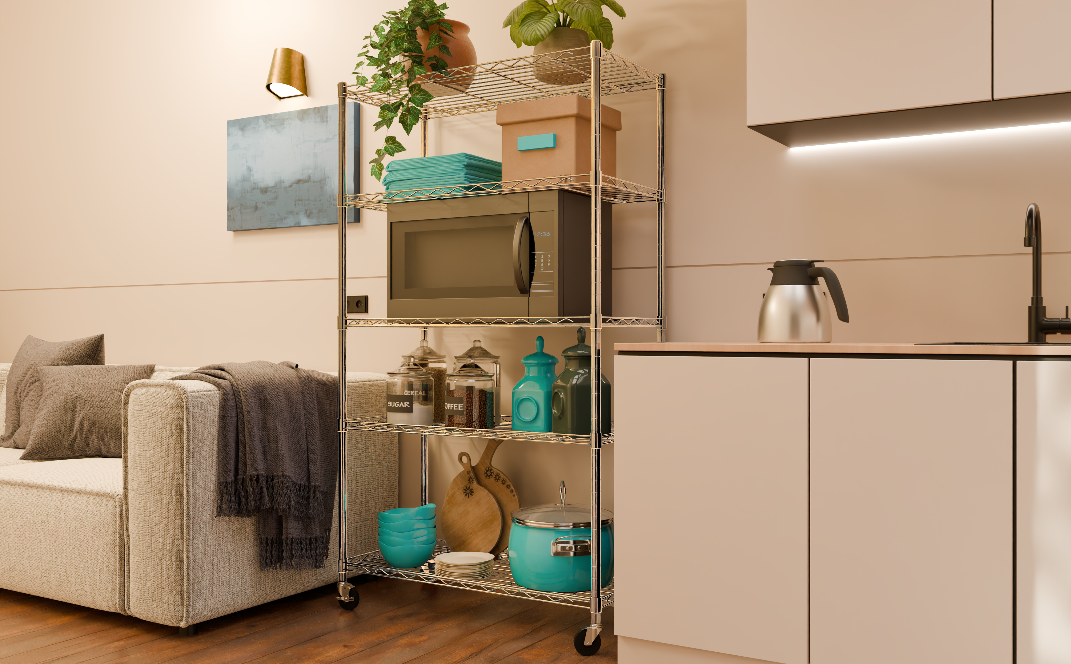 Tune Home 5 Tier Metal Wire Storage Rack with Wheels - Tune home