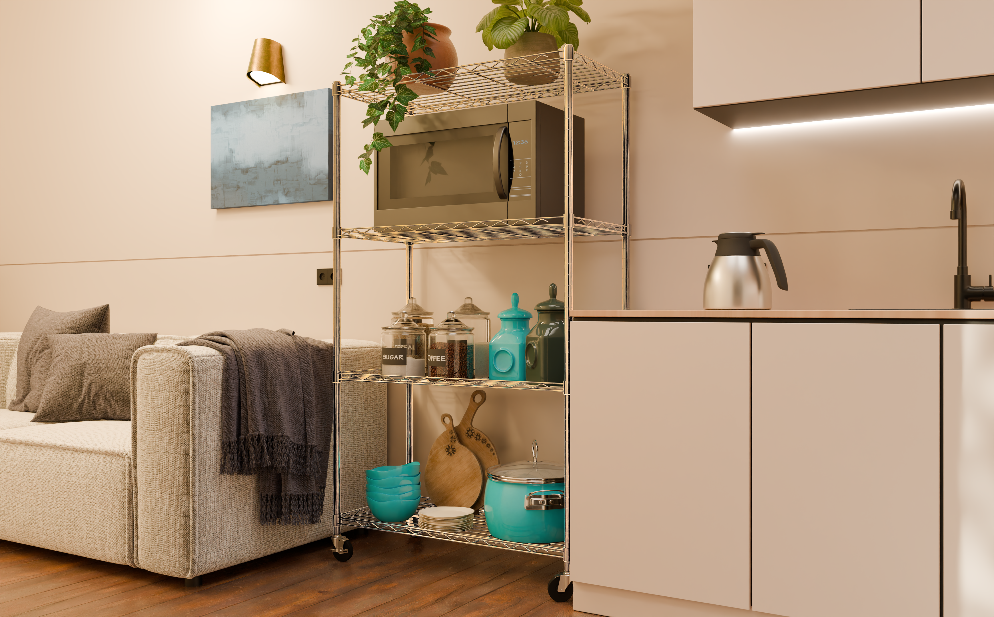 Tune Home 4 Tier Metal Wire Storage Rack with Wheels - Tune home