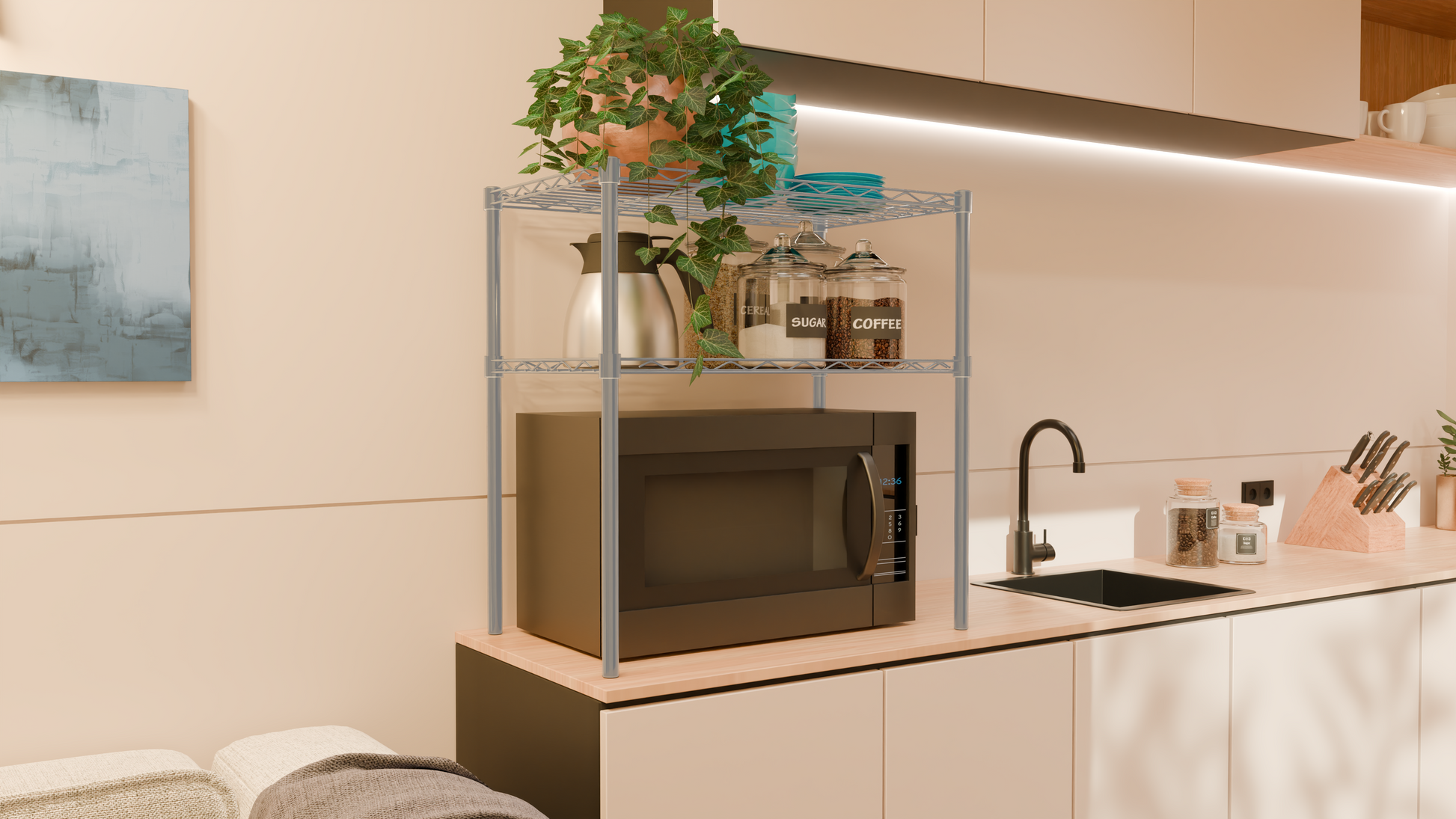 Tune Home 2-Tier Tall Microwave Storage Rack - Tune home