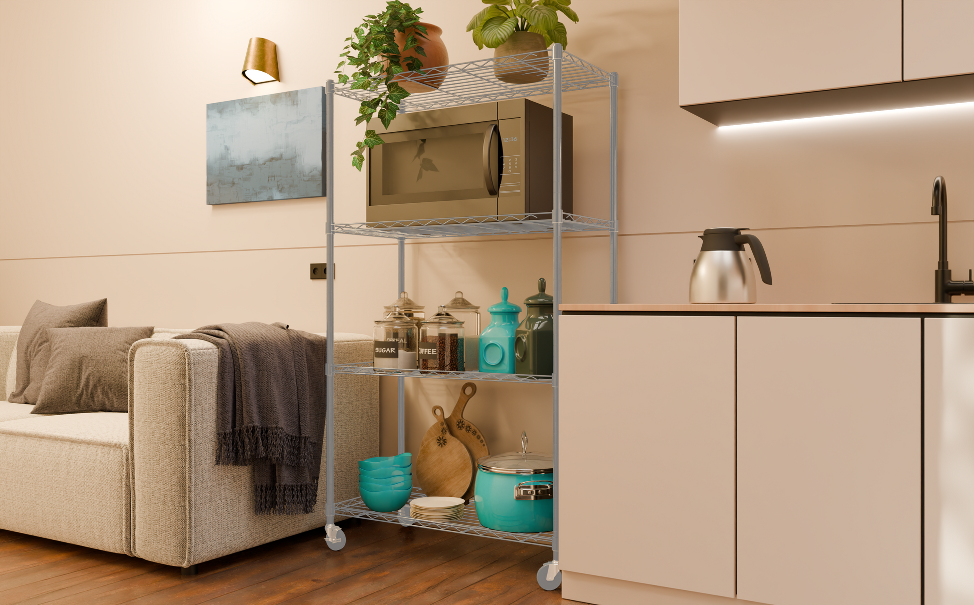 Tune Home 4 Tier Metal Wire Storage Rack with Wheels - Tune home