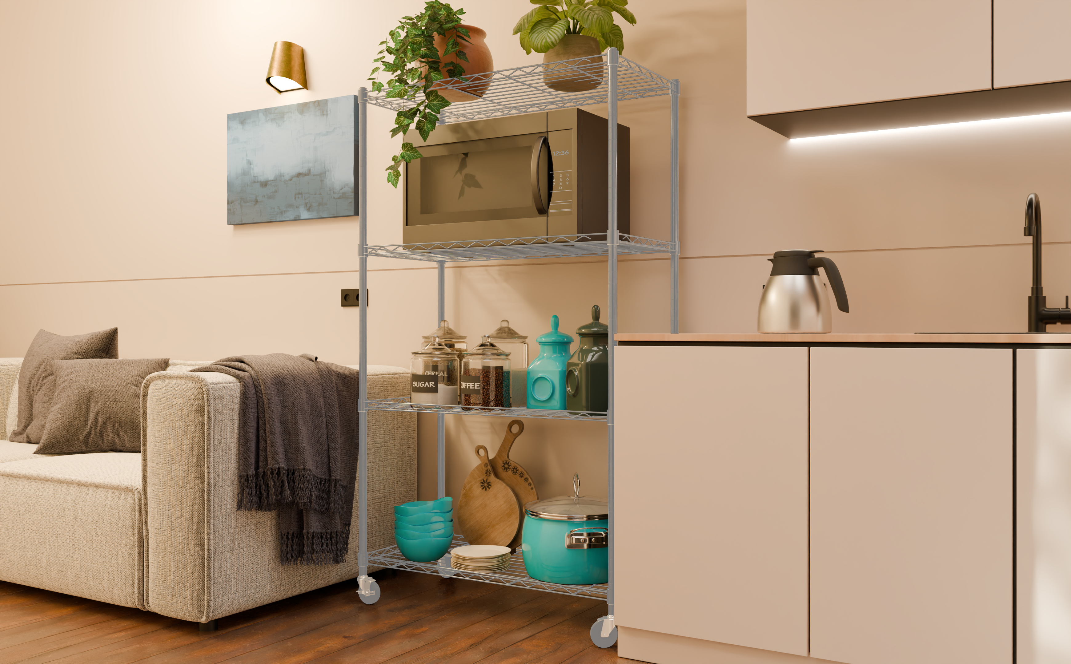 Tune Home 4 Tier Metal Wire Storage Rack with Wheels - Tune home