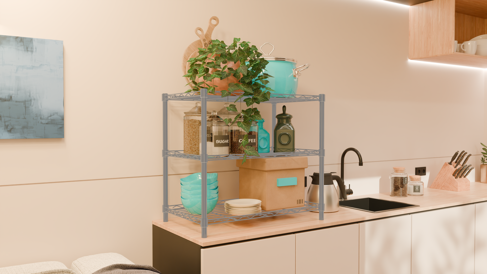 Tune Home 3 Tier Countertop Metal Wire Storage Rack - Tune home