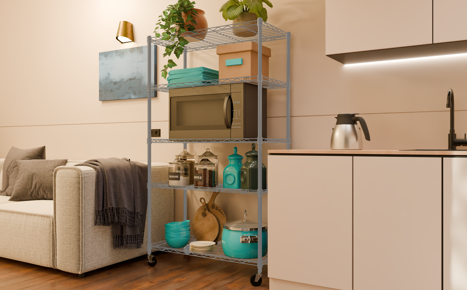 Tune Home 5 Tier Metal Wire Storage Rack with Wheels - Tune home