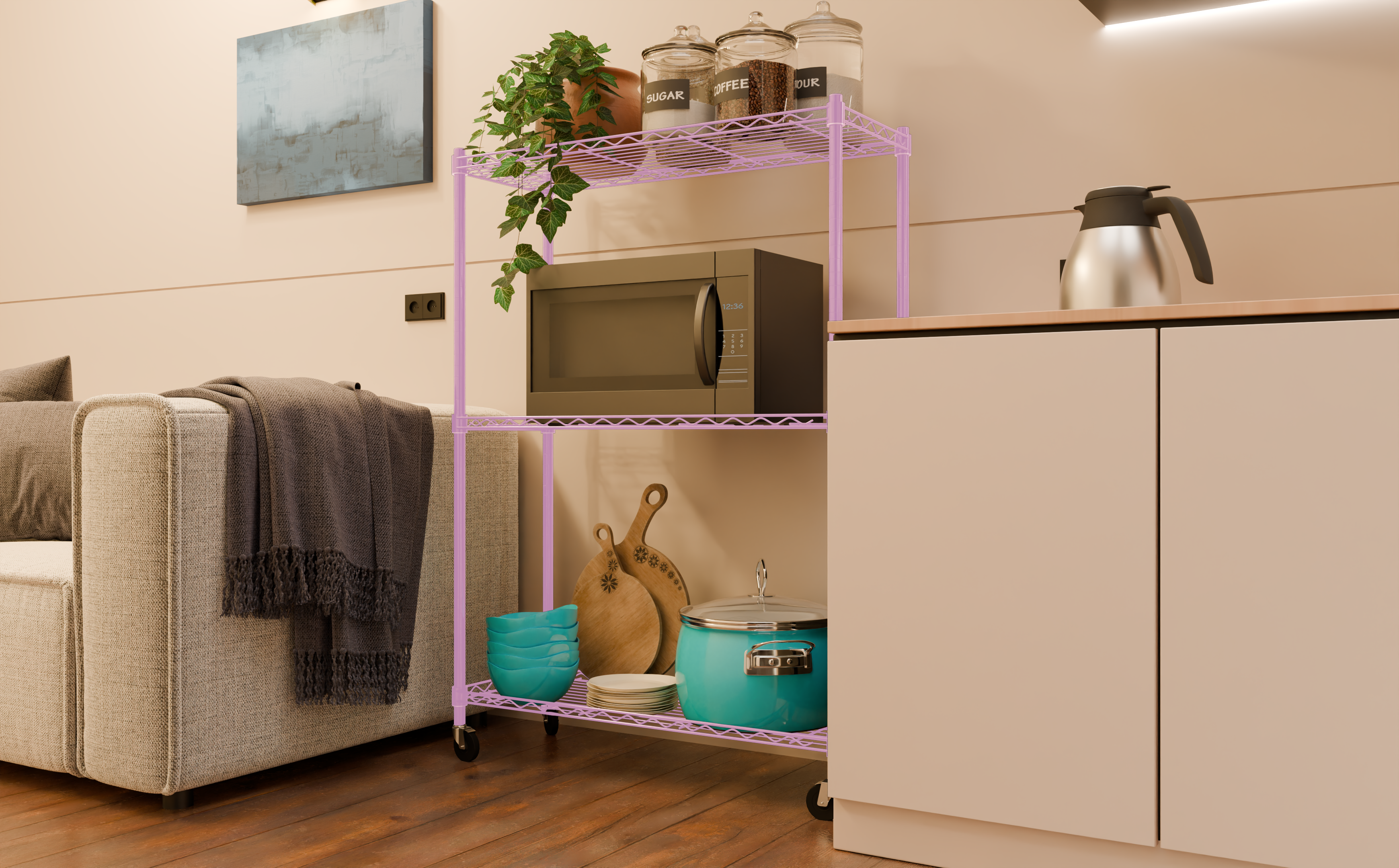 Tune Home 3 Tier Metal Wire Storage Rack with Wheels - Tune home