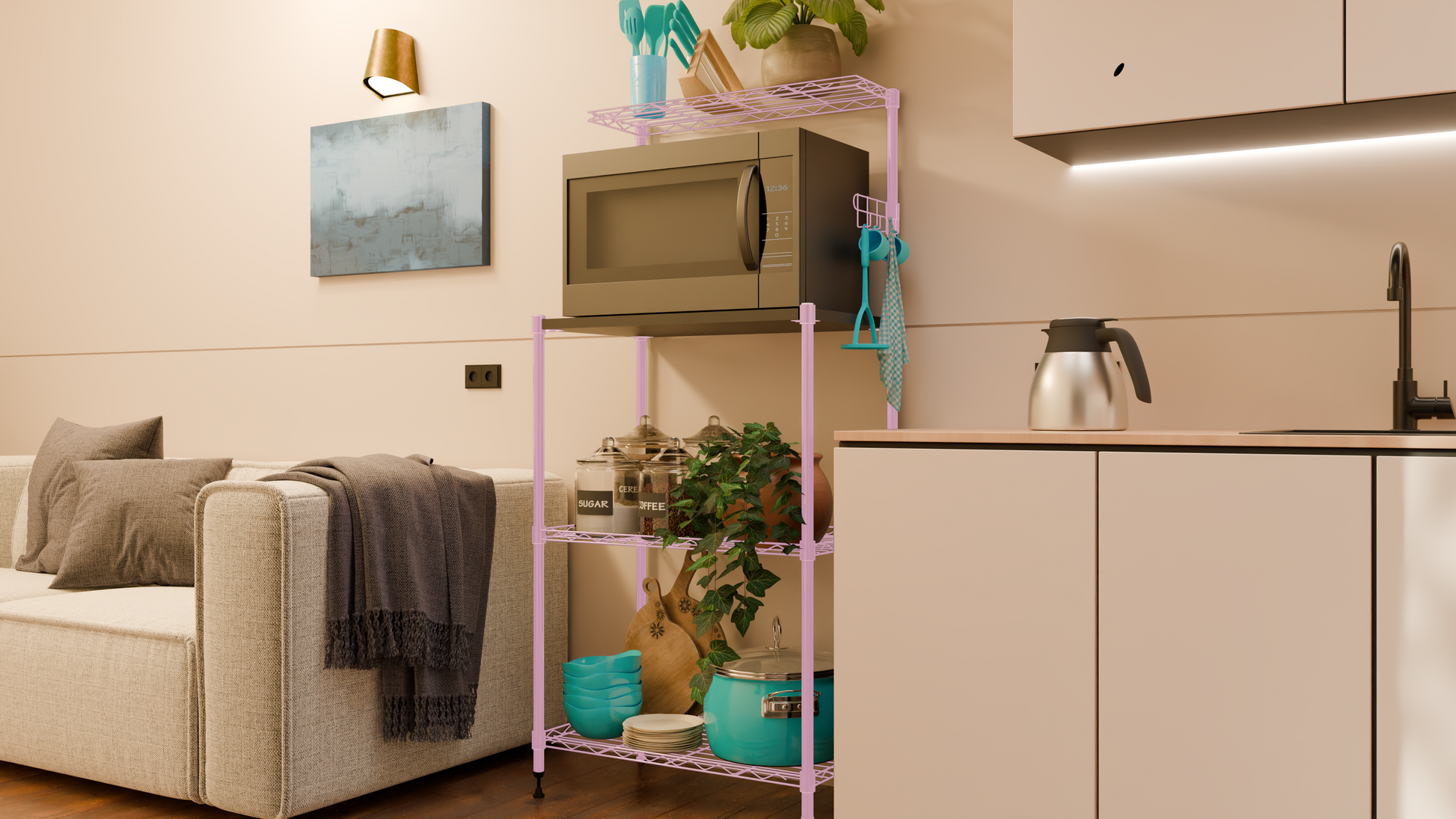 Tune Home 3-Tier Microwave Oven Wooden Top Wire Storage Rack - Tune home