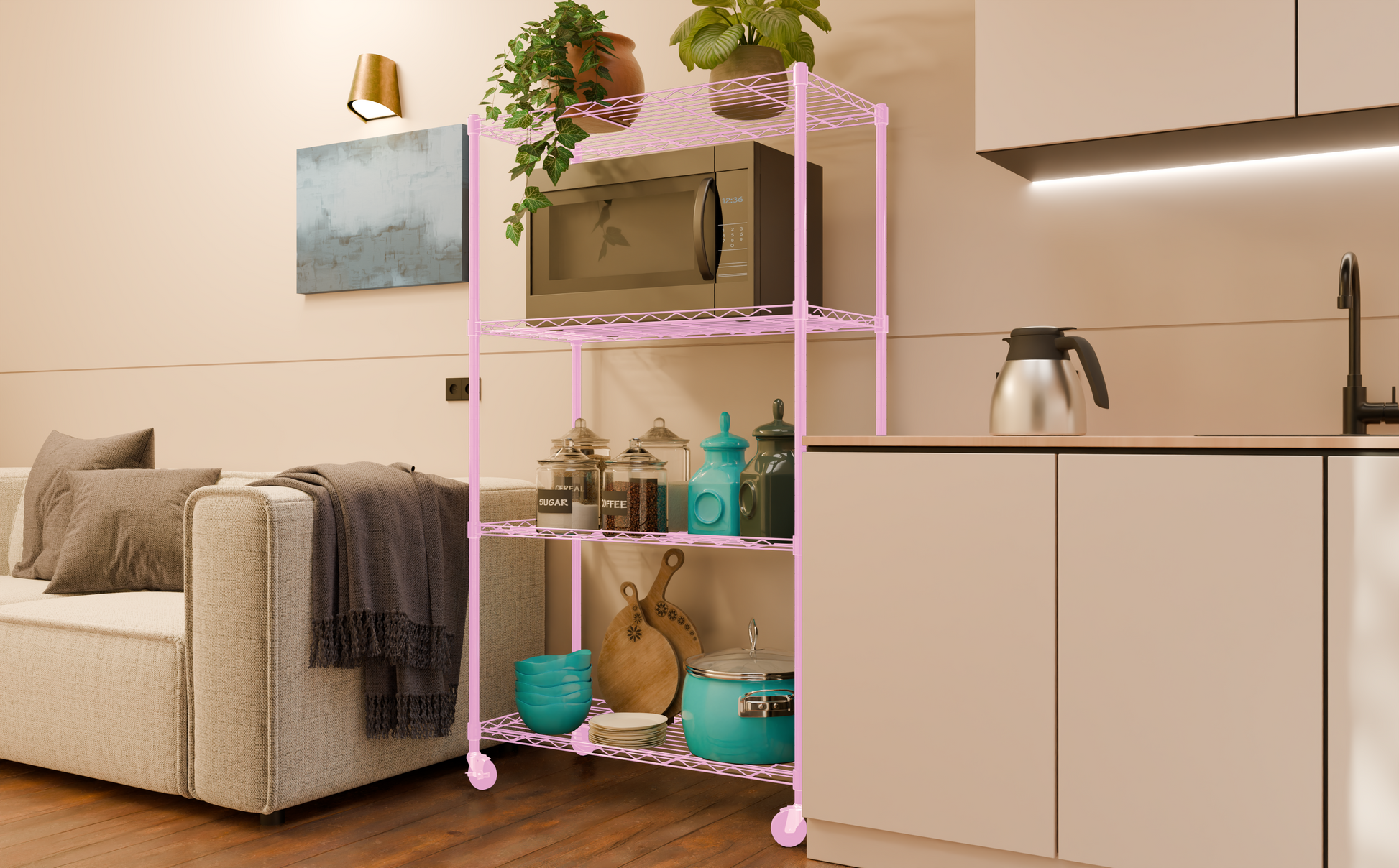 Tune Home 4 Tier Metal Wire Storage Rack with Wheels - Tune home