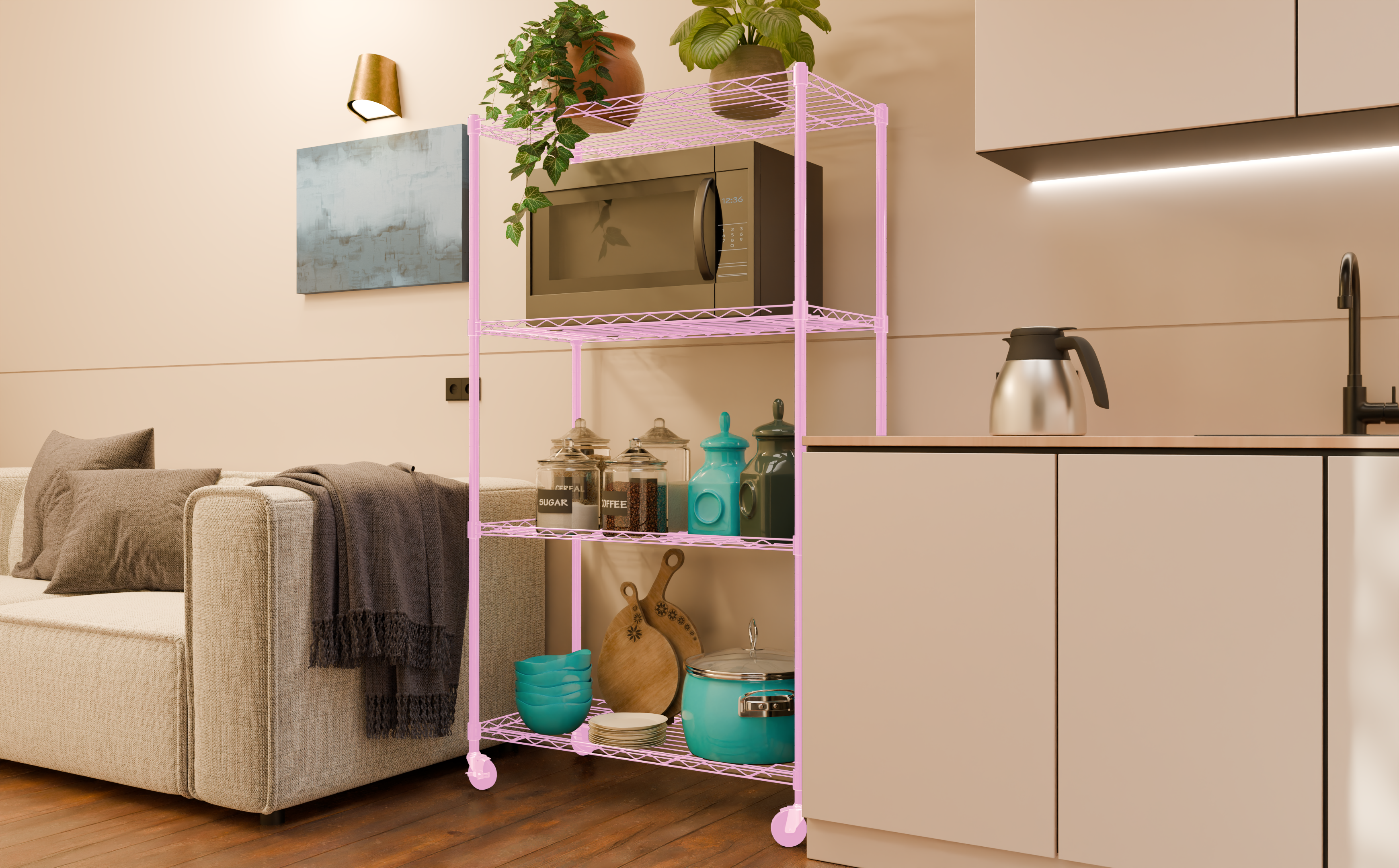 Tune Home 4 Tier Metal Wire Storage Rack with Wheels - Tune home