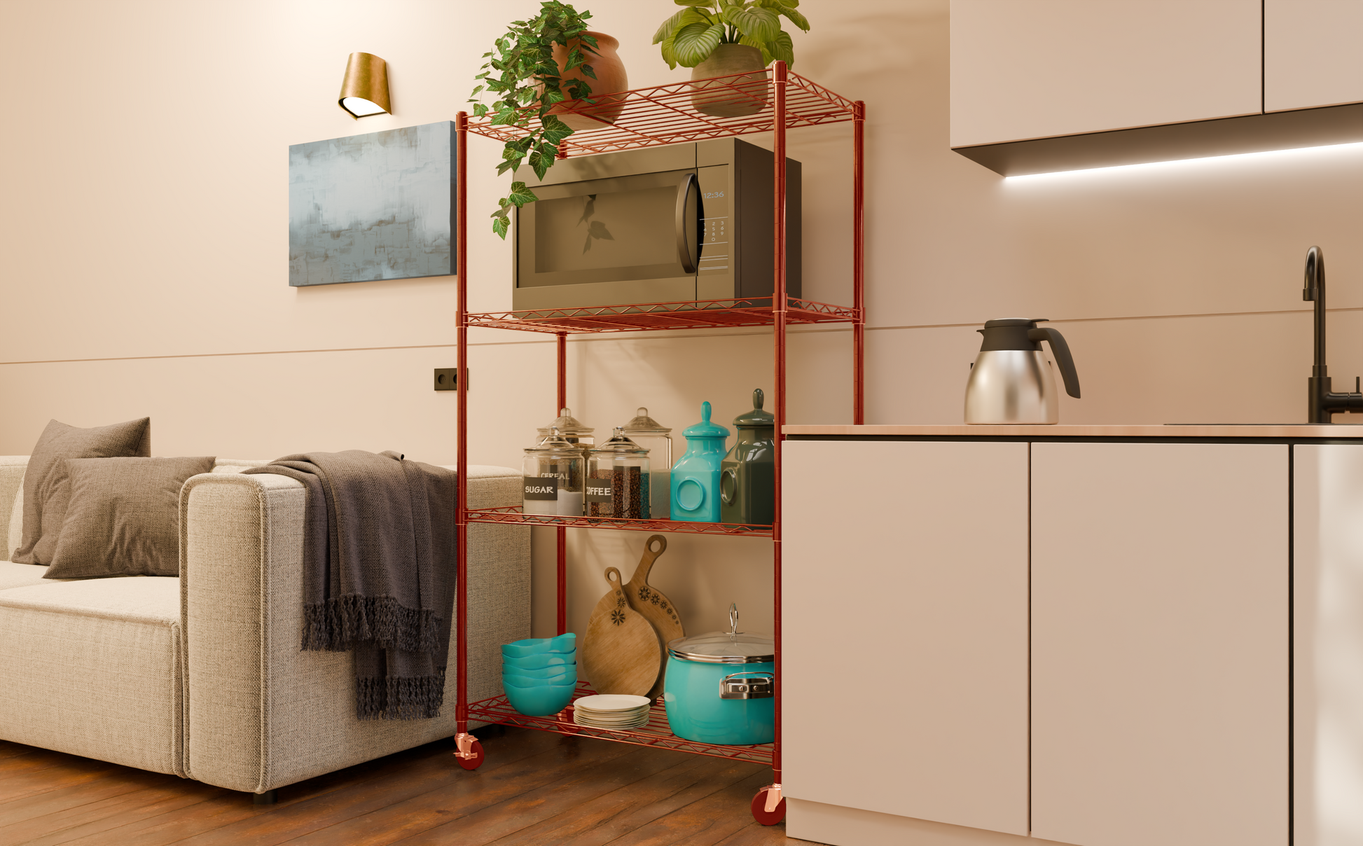 Tune Home 4 Tier Metal Wire Storage Rack with Wheels - Tune home