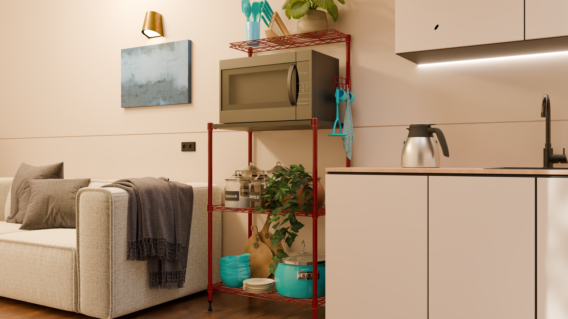 Tune Home 3-Tier Microwave Oven Wooden Top Wire Storage Rack - Tune home