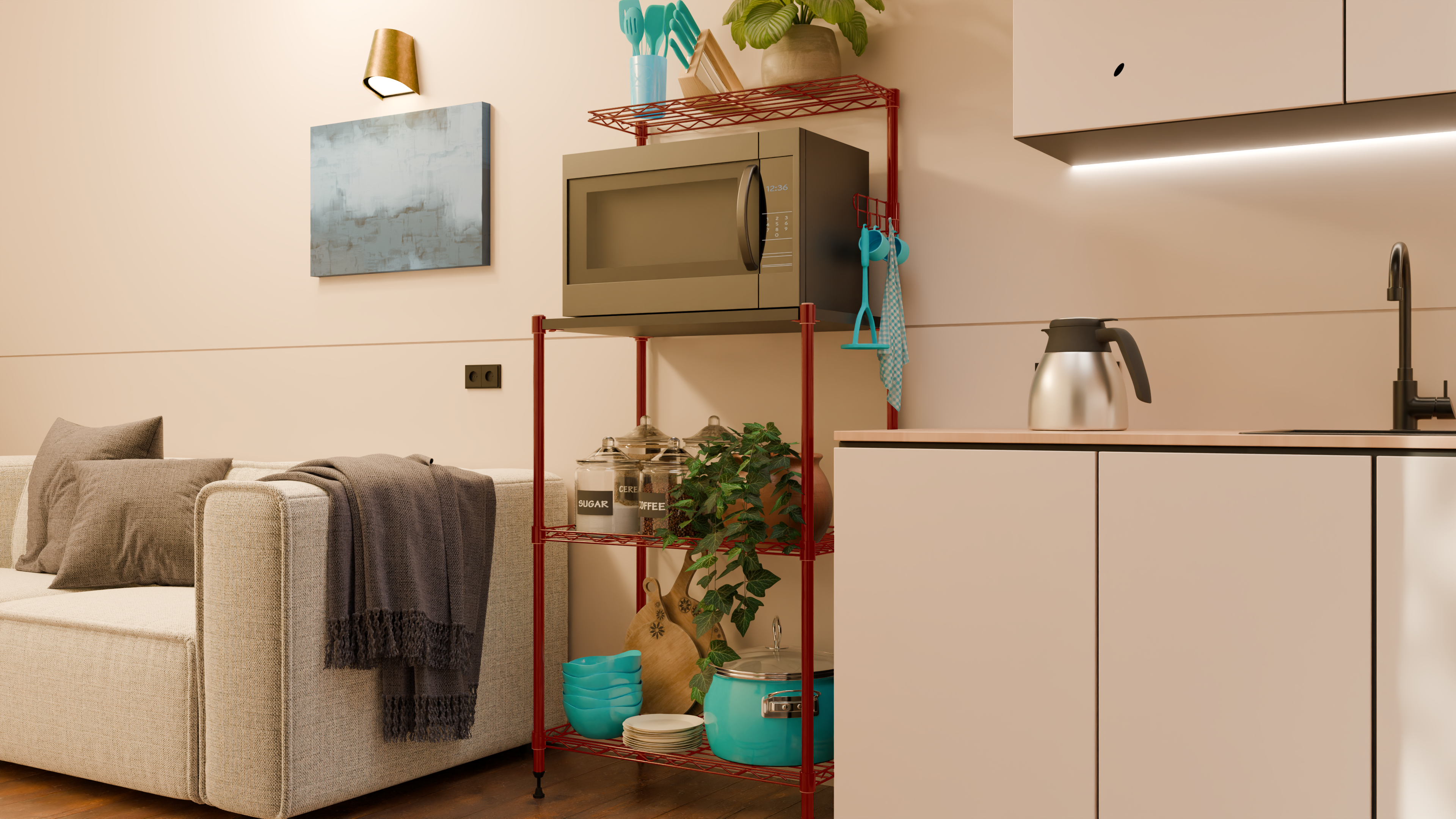 Tune Home 3-Tier Microwave Oven Wooden Top Wire Storage Rack - Tune home