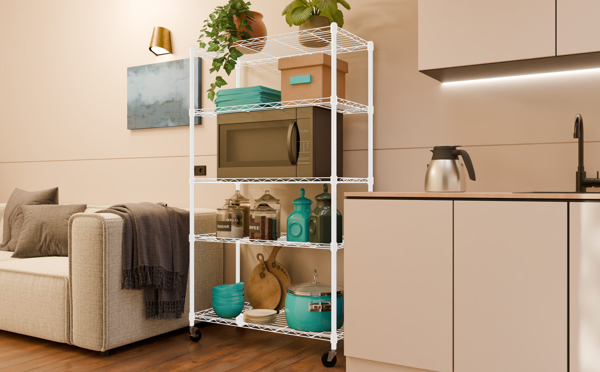 Tune Home 5 Tier Metal Wire Storage Rack with Wheels - Tune home