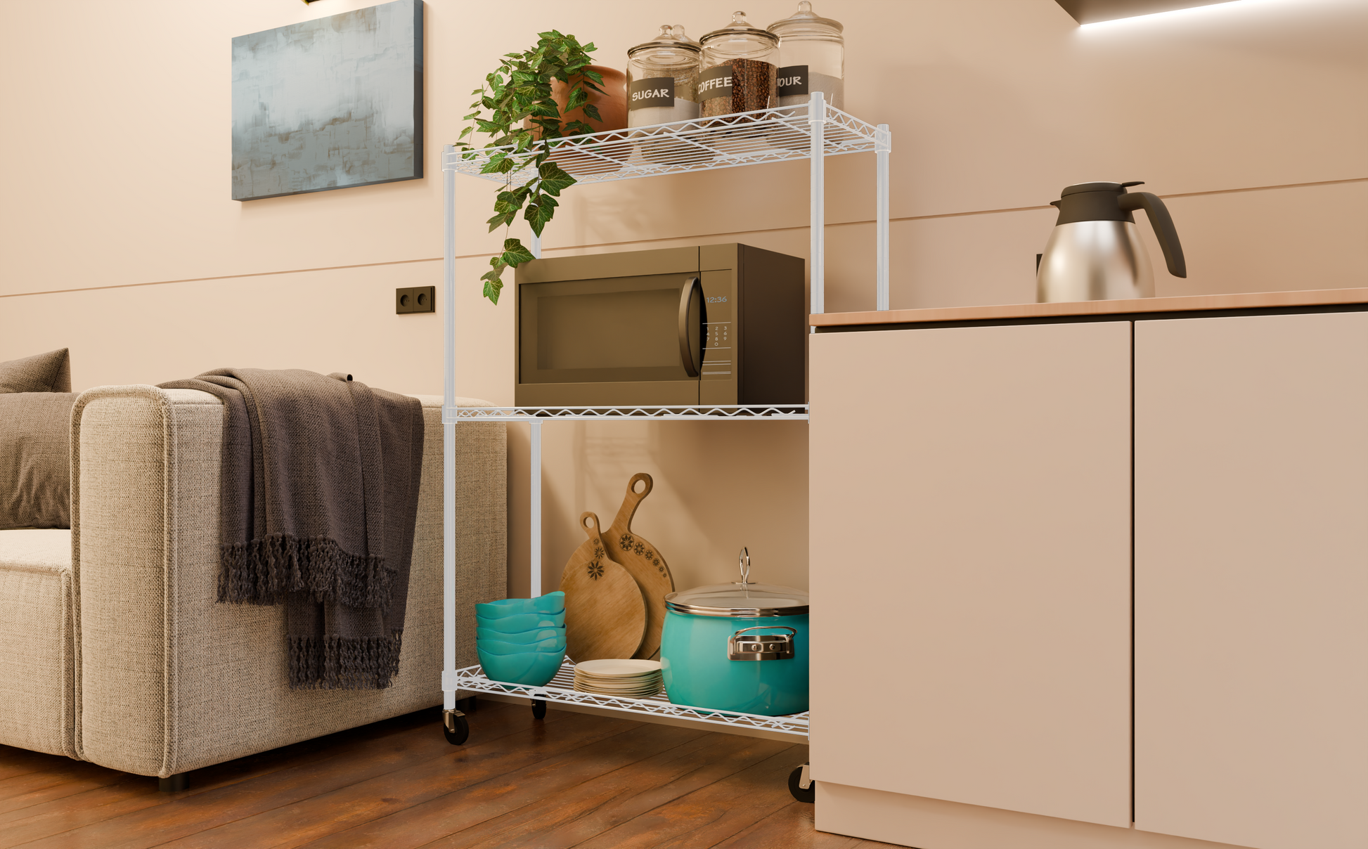 Tune Home 3 Tier Metal Wire Storage Rack with Wheels - Tune home