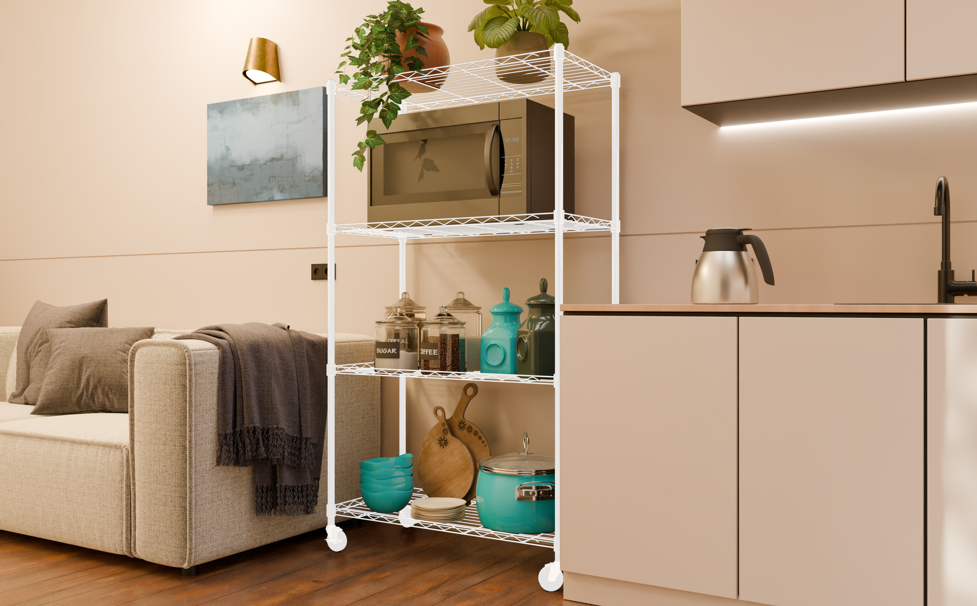 Tune Home 4 Tier Metal Wire Storage Rack with Wheels - Tune home