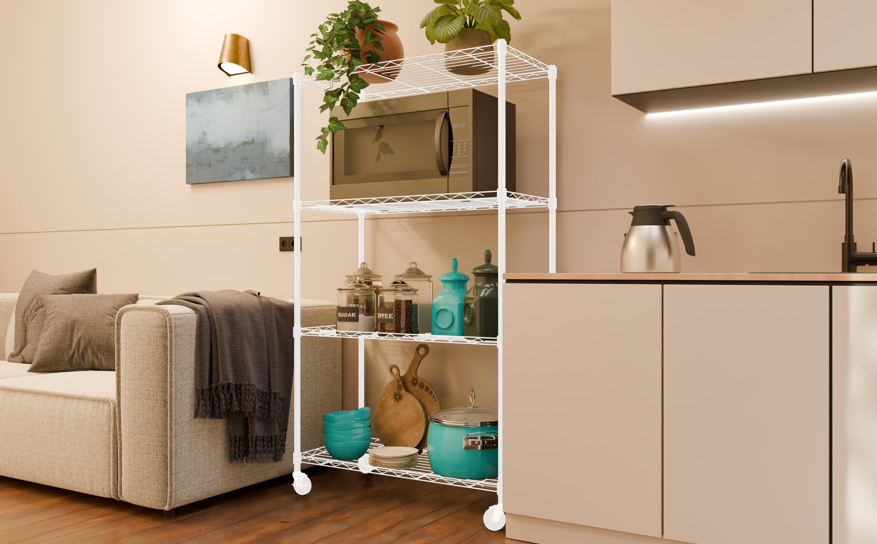 Tune Home 4 Tier Metal Wire Storage Rack with Wheels - Tune home