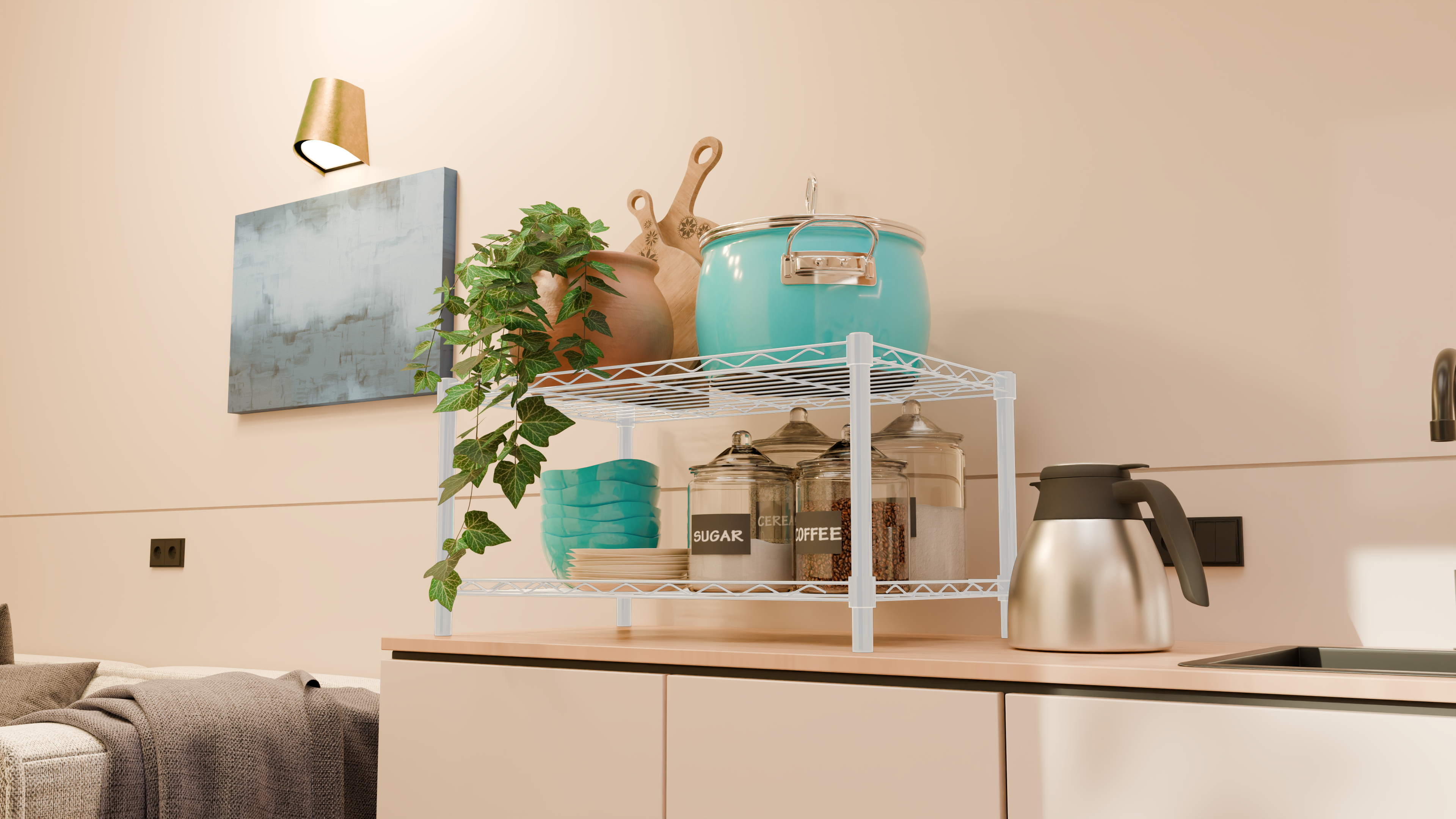 2 Tier Countertop Metal Wire Storage Rack