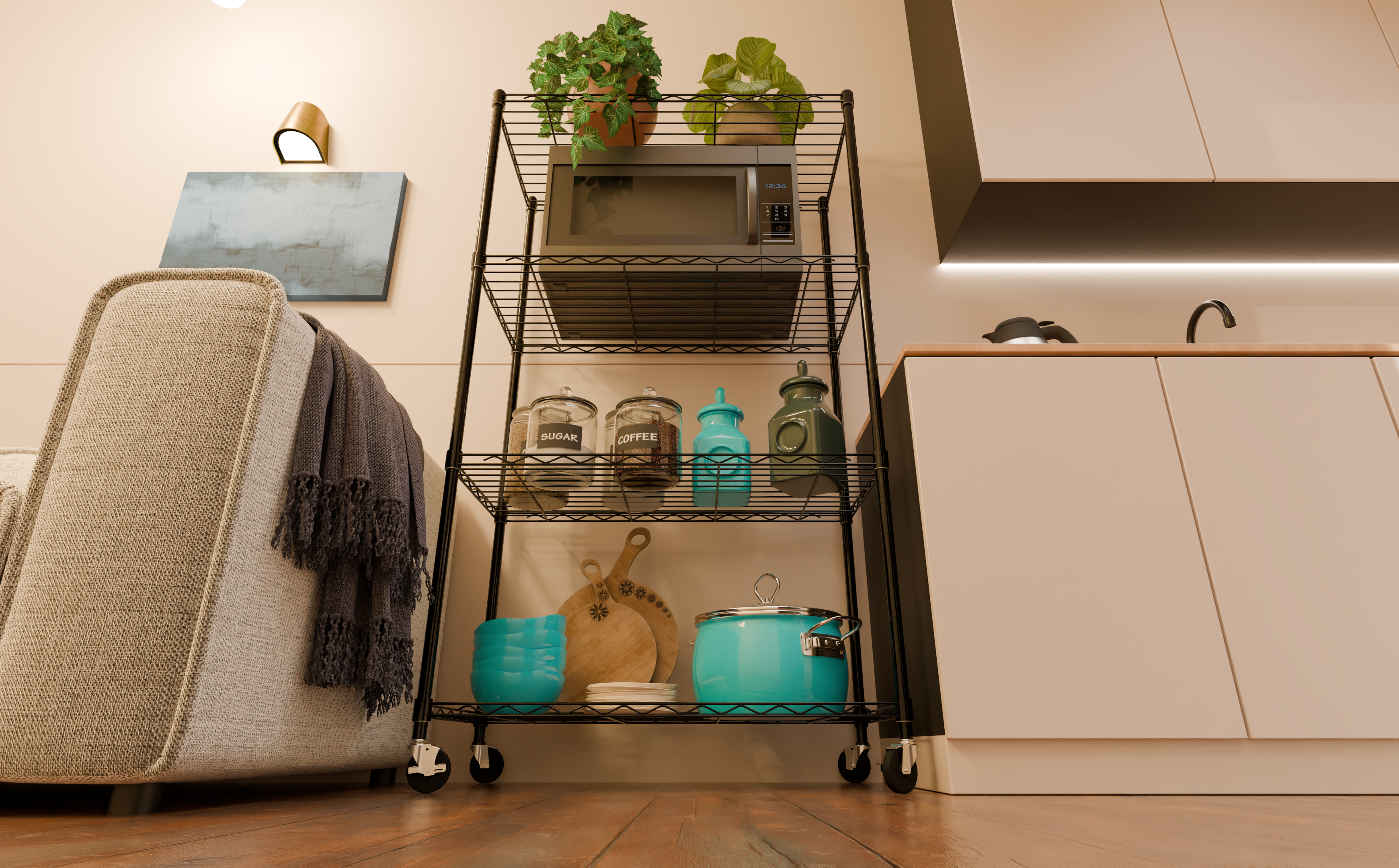 Tune Home 4 Tier Metal Wire Storage Rack with Wheels - Tune home