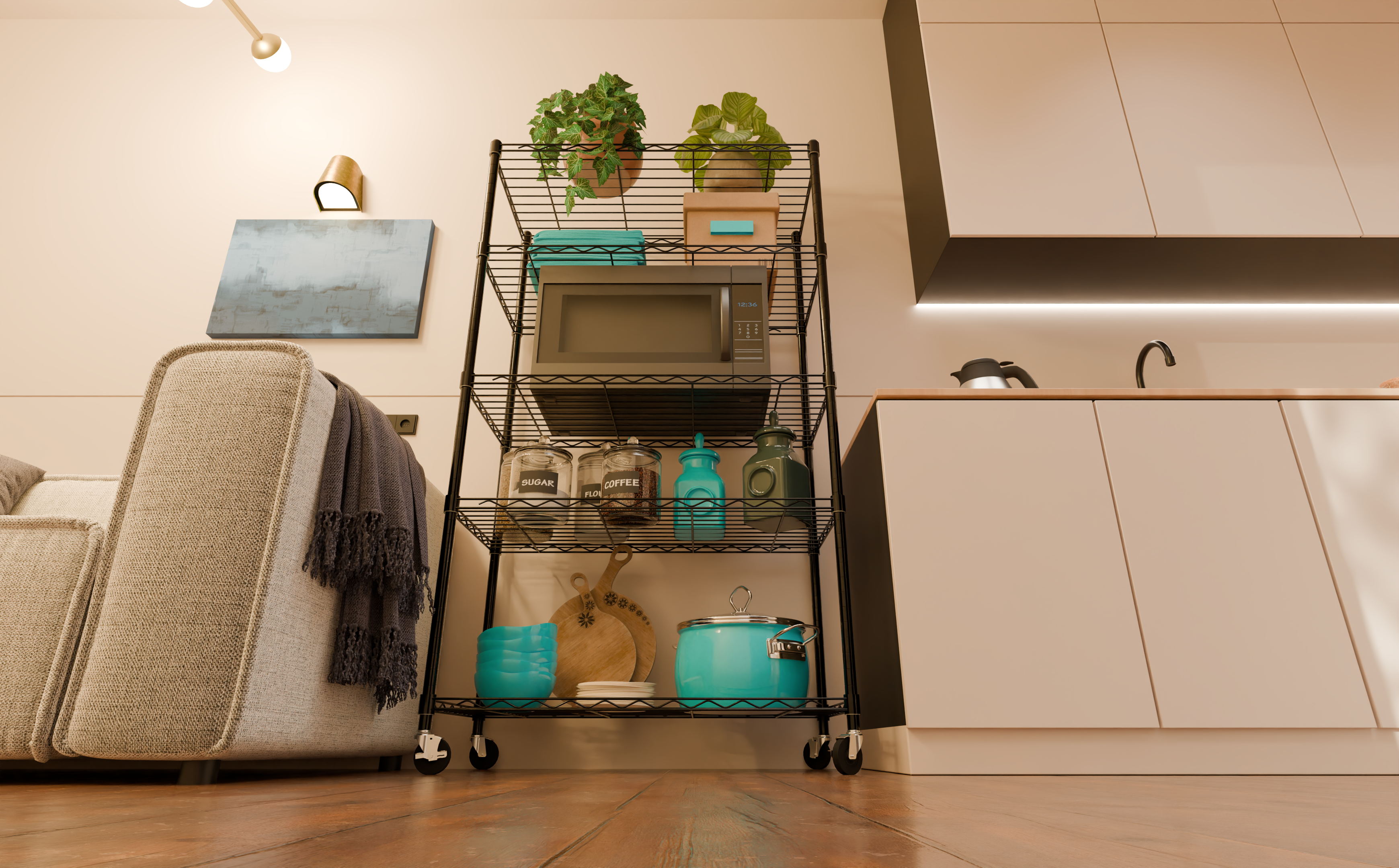 Tune Home 5 Tier Metal Wire Storage Rack with Wheels - Tune home