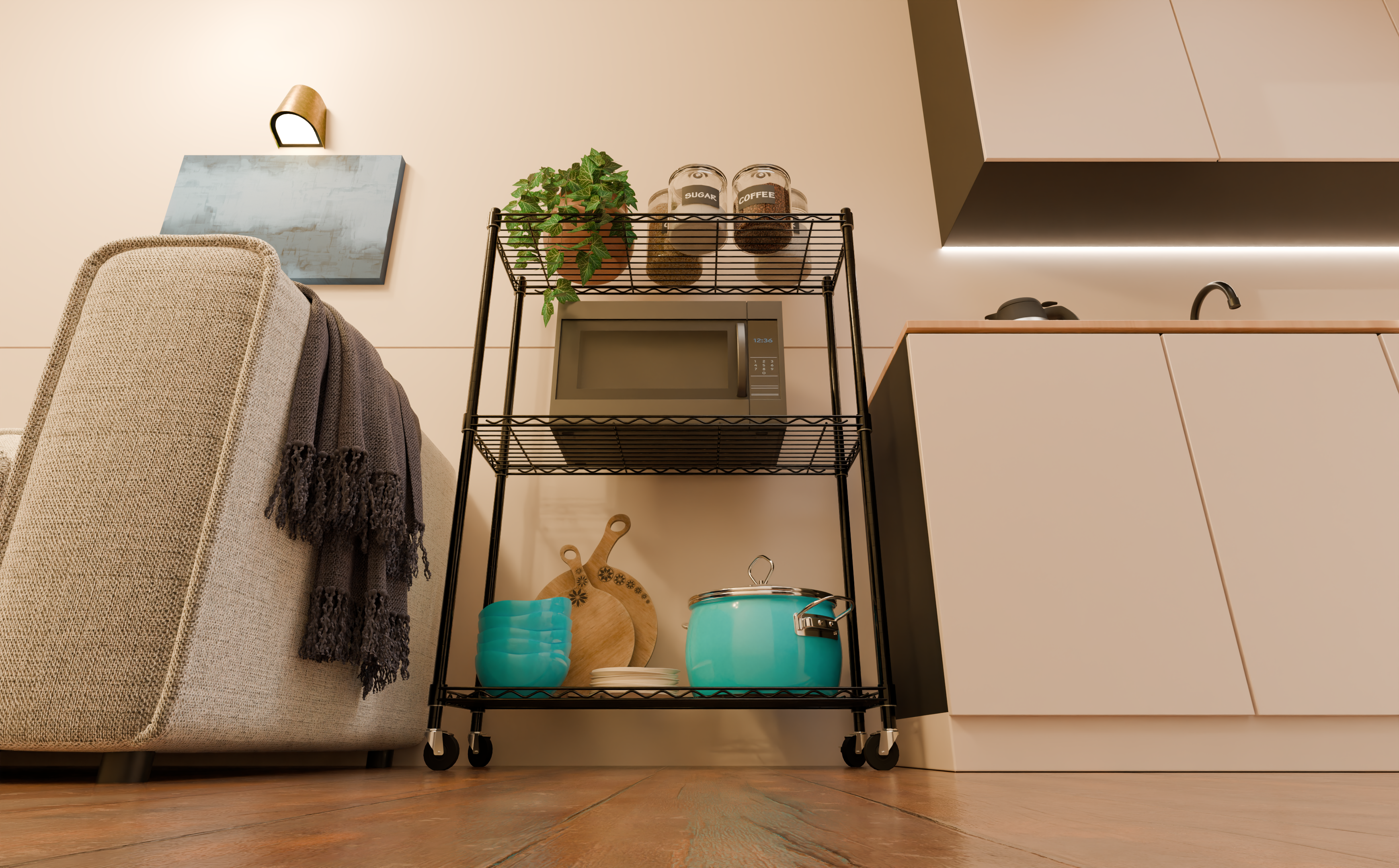 Tune Home 3 Tier Metal Wire Storage Rack with Wheels - Tune home