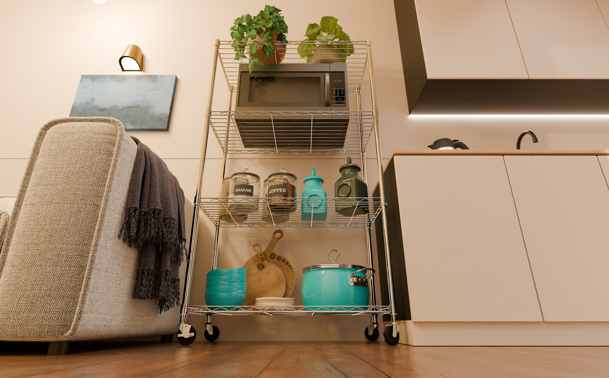 Tune Home 4 Tier Metal Wire Storage Rack with Wheels - Tune home