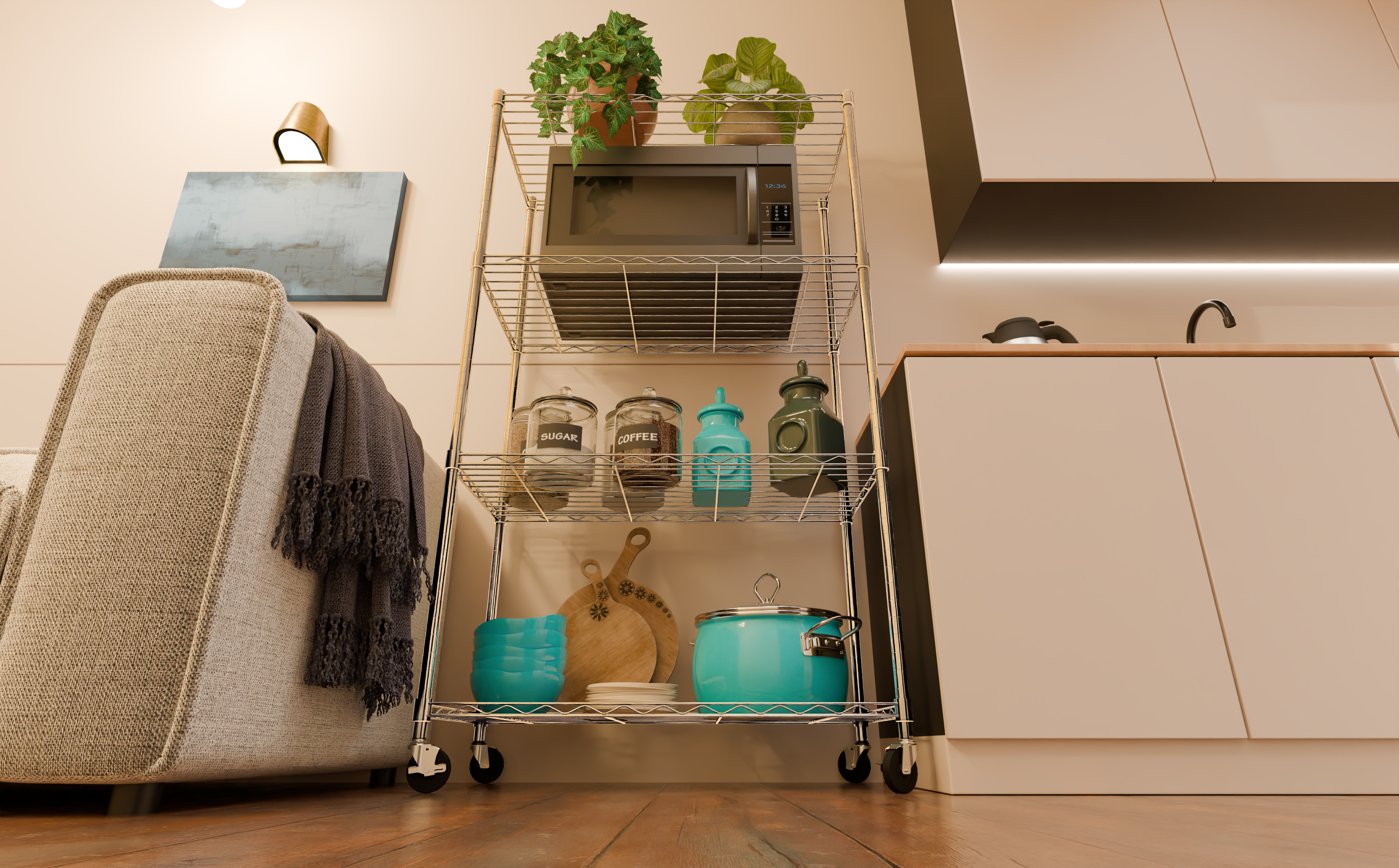 Tune Home 4 Tier Metal Wire Storage Rack with Wheels - Tune home