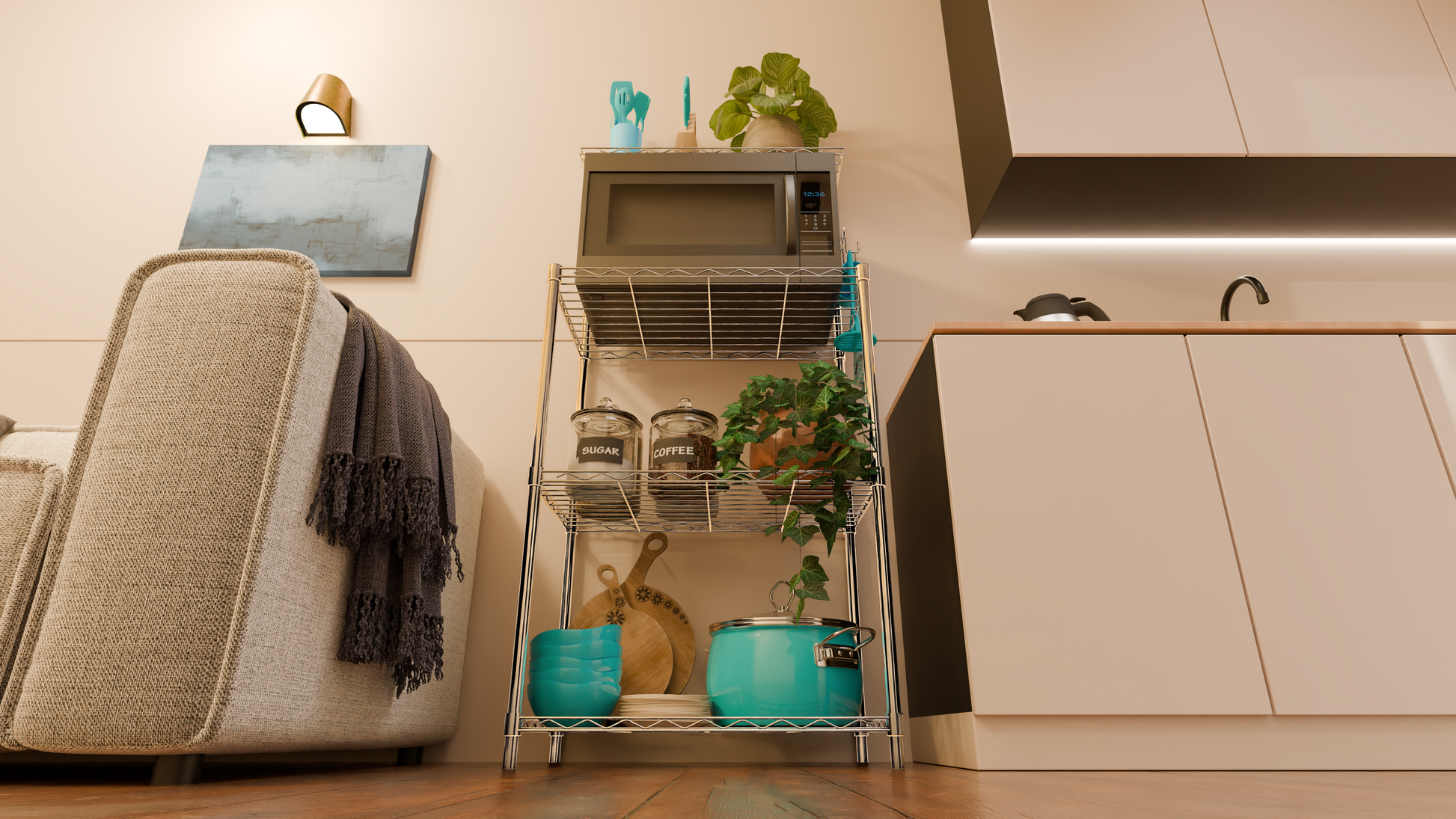 Tune Home 3-Tier Microwave Oven Metal Wire Storage Rack - Tune home