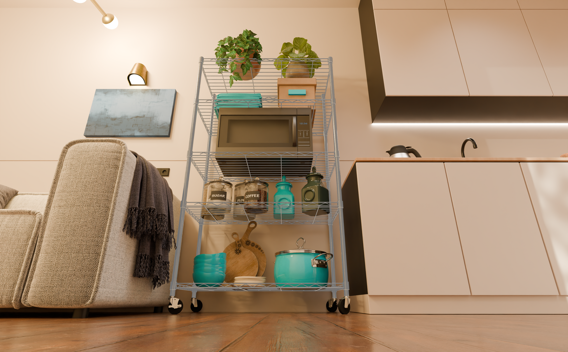 Tune Home 5 Tier Metal Wire Storage Rack with Wheels - Tune home