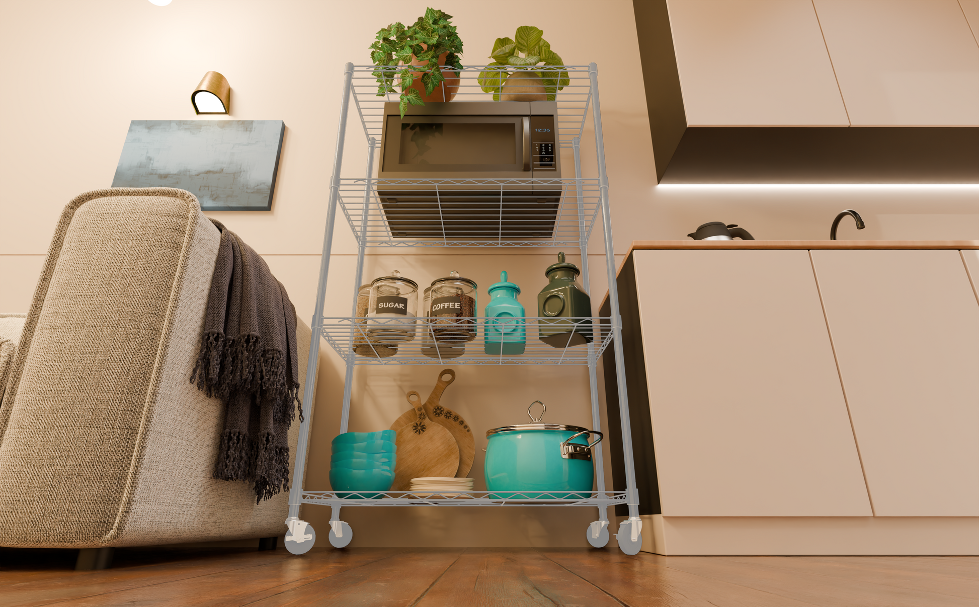 Tune Home 4 Tier Metal Wire Storage Rack with Wheels - Tune home