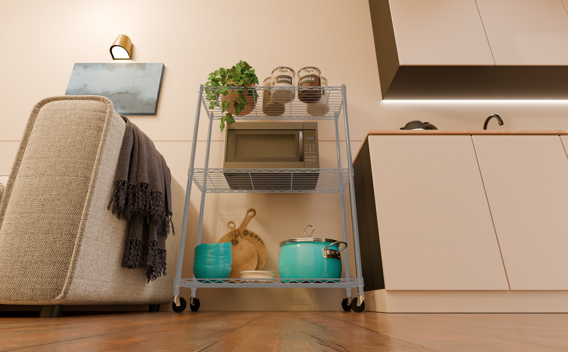 Tune Home 3 Tier Metal Wire Storage Rack with Wheels - Tune home