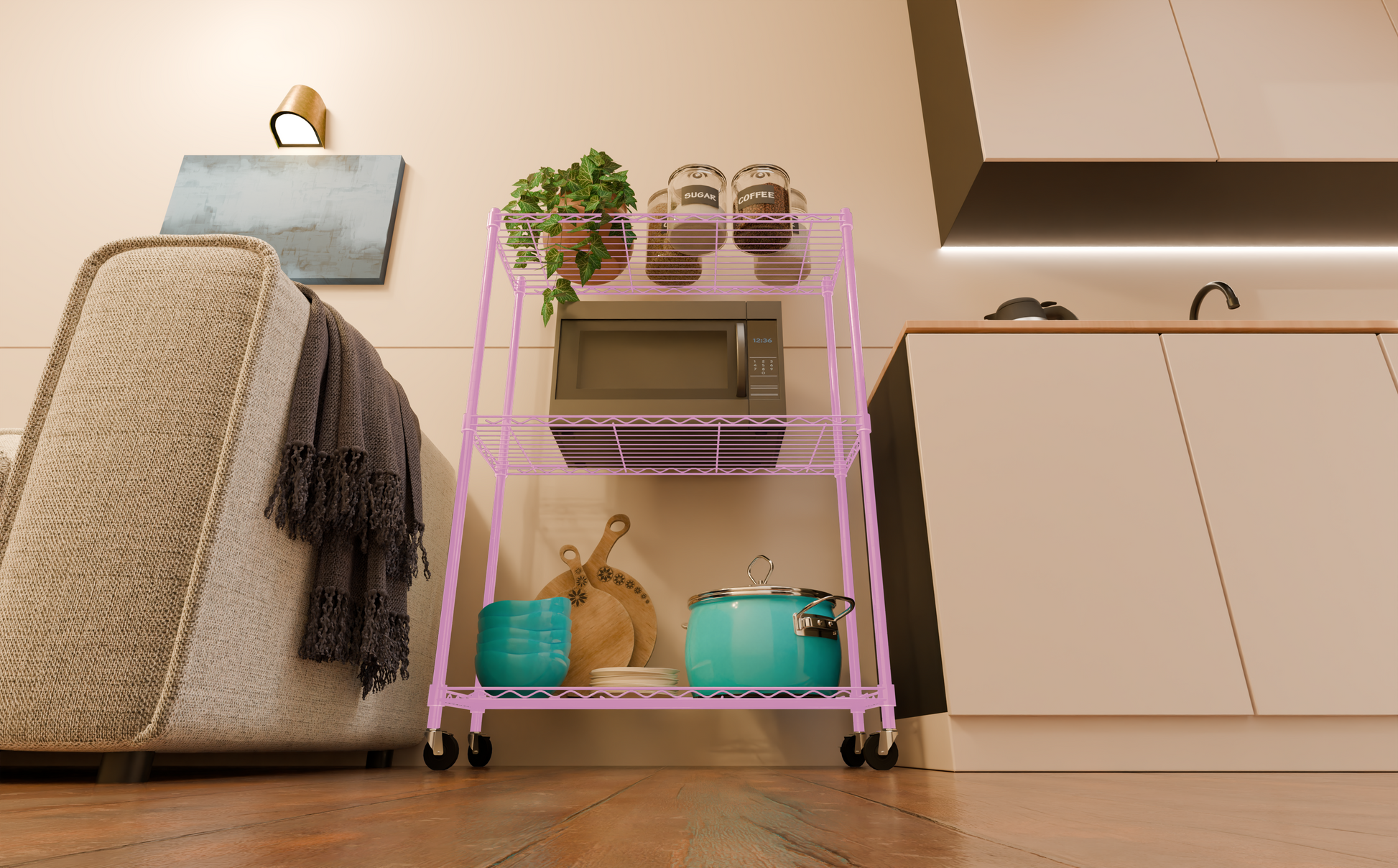 Tune Home 3 Tier Metal Wire Storage Rack with Wheels - Tune home