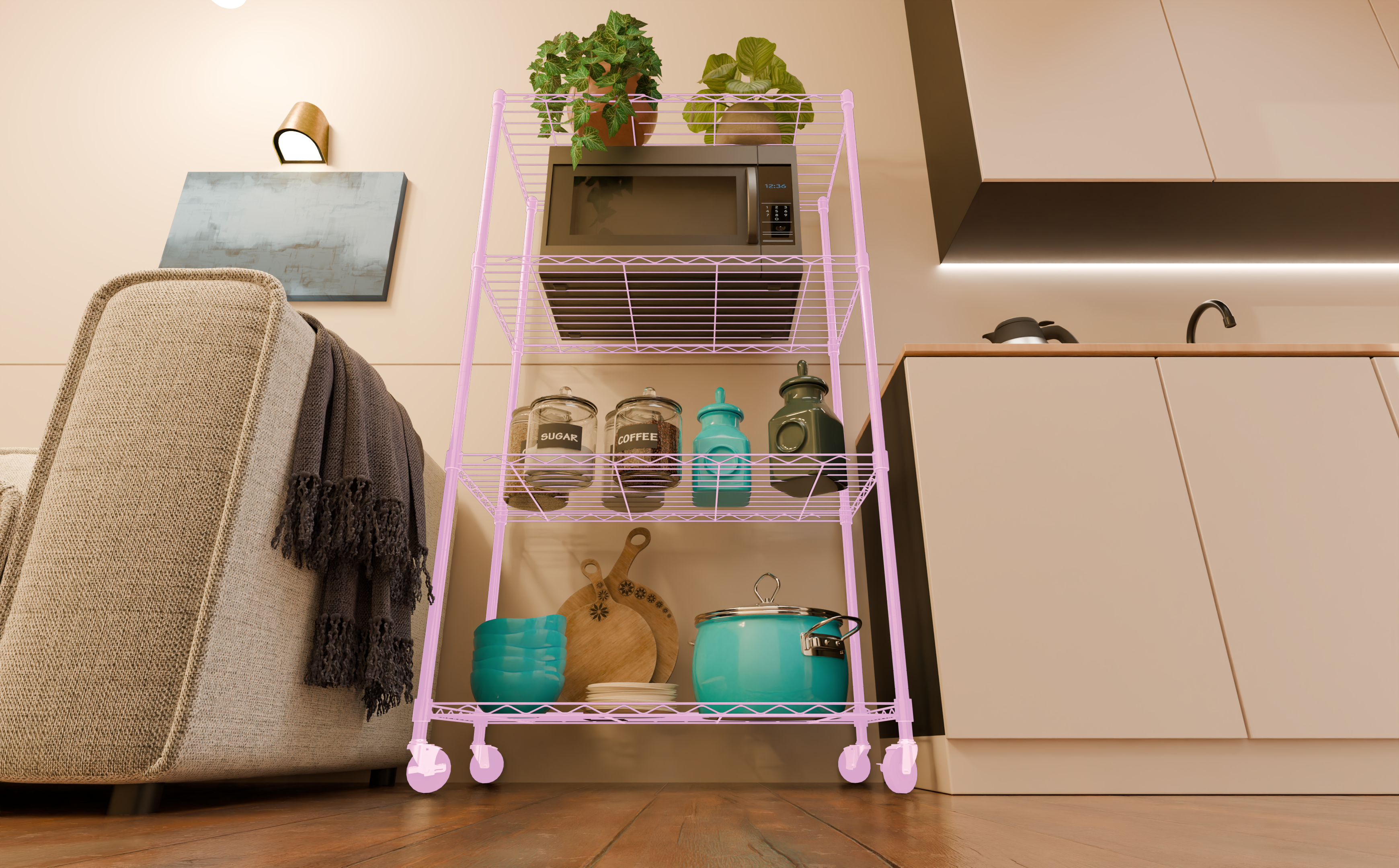 Tune Home 4 Tier Metal Wire Storage Rack with Wheels - Tune home