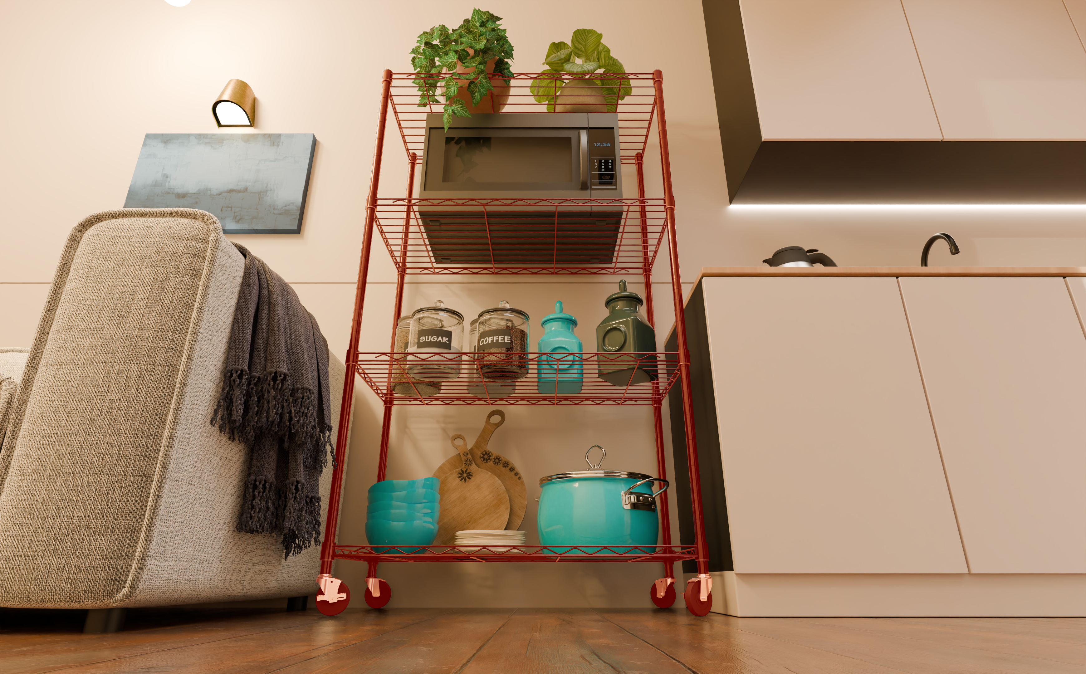 Tune Home 4 Tier Metal Wire Storage Rack with Wheels - Tune home