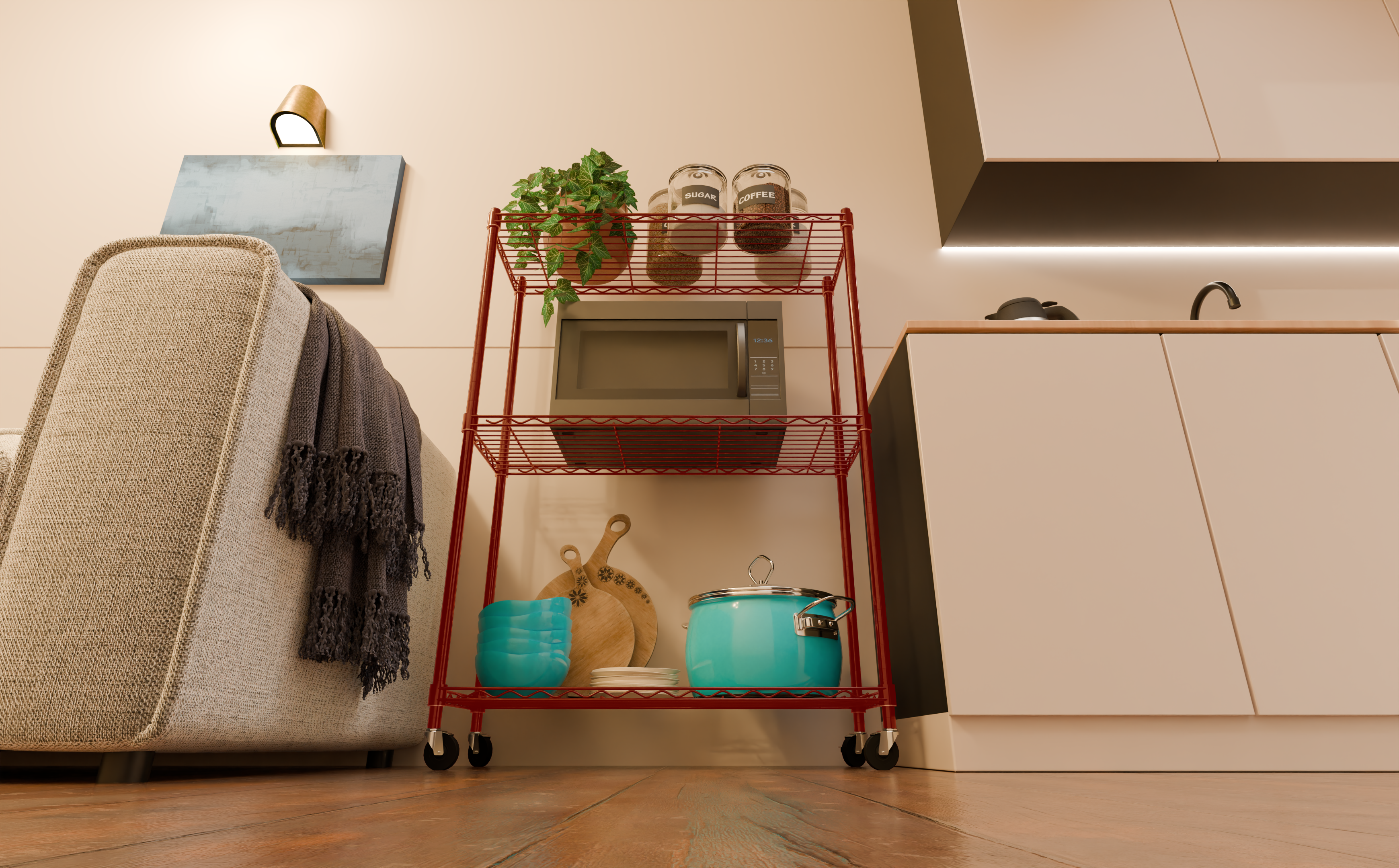 Tune Home 3 Tier Metal Wire Storage Rack with Wheels - Tune home