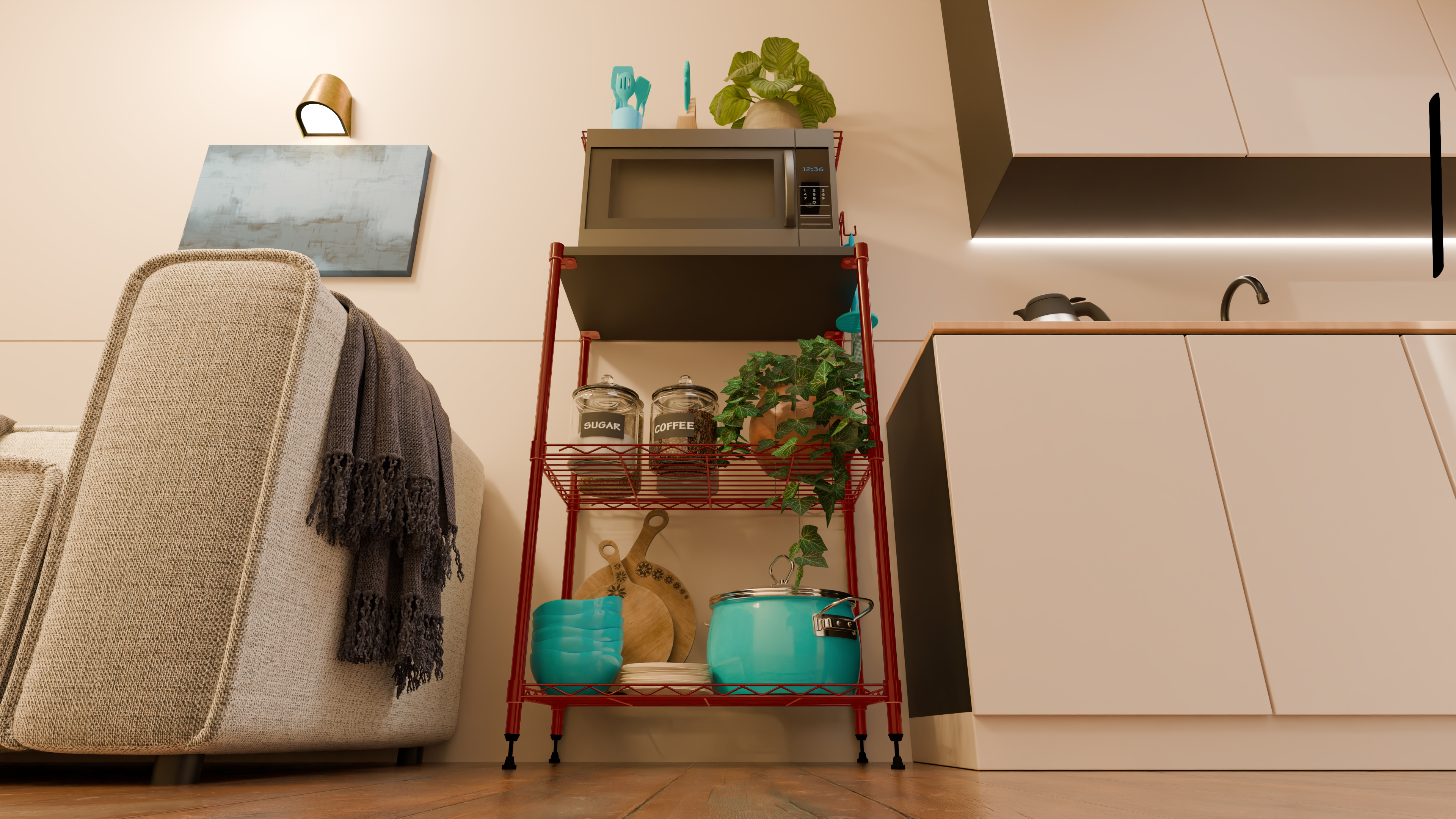 Tune Home 3-Tier Microwave Oven Wooden Top Wire Storage Rack - Tune home