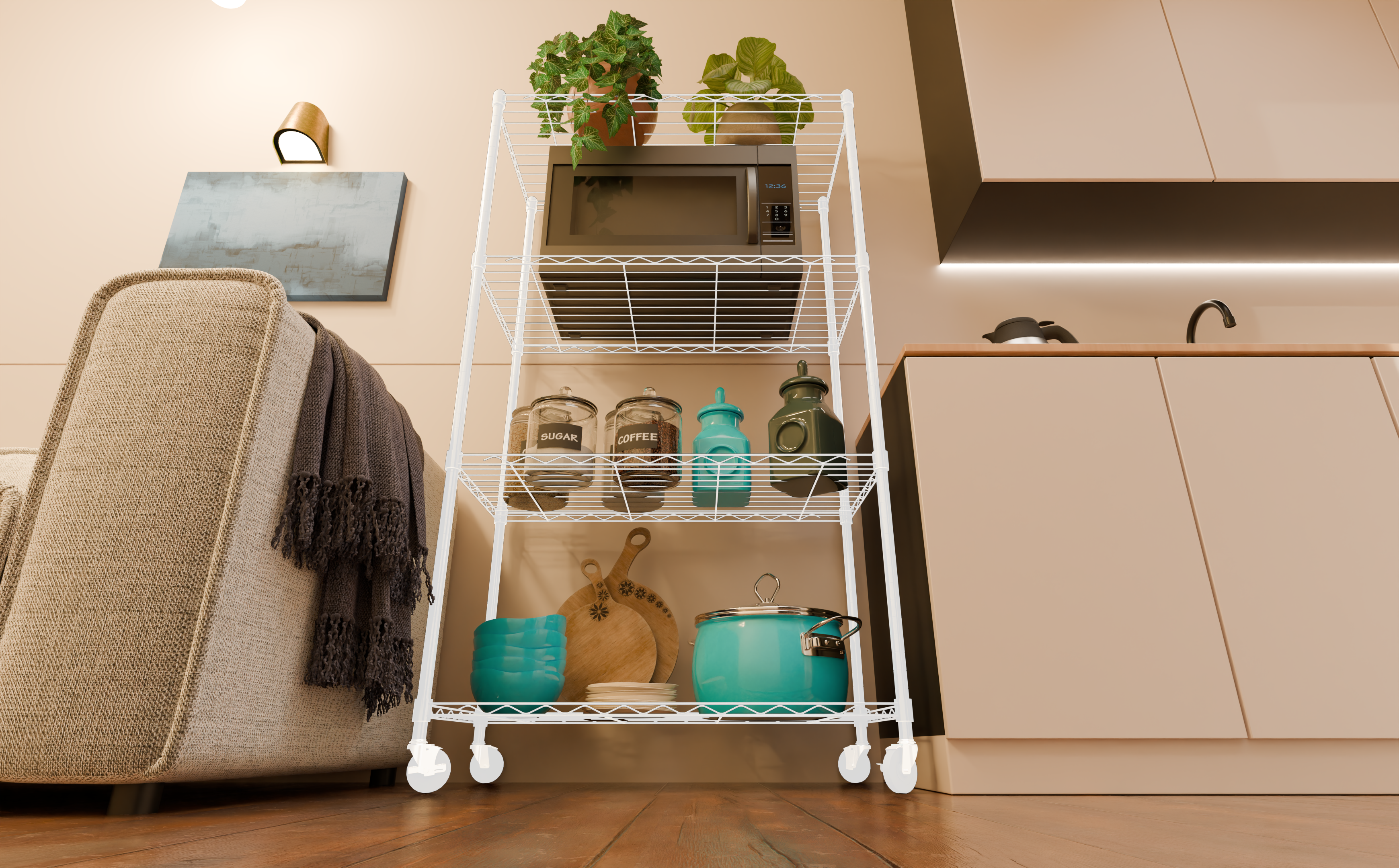 Tune Home 4 Tier Metal Wire Storage Rack with Wheels - Tune home