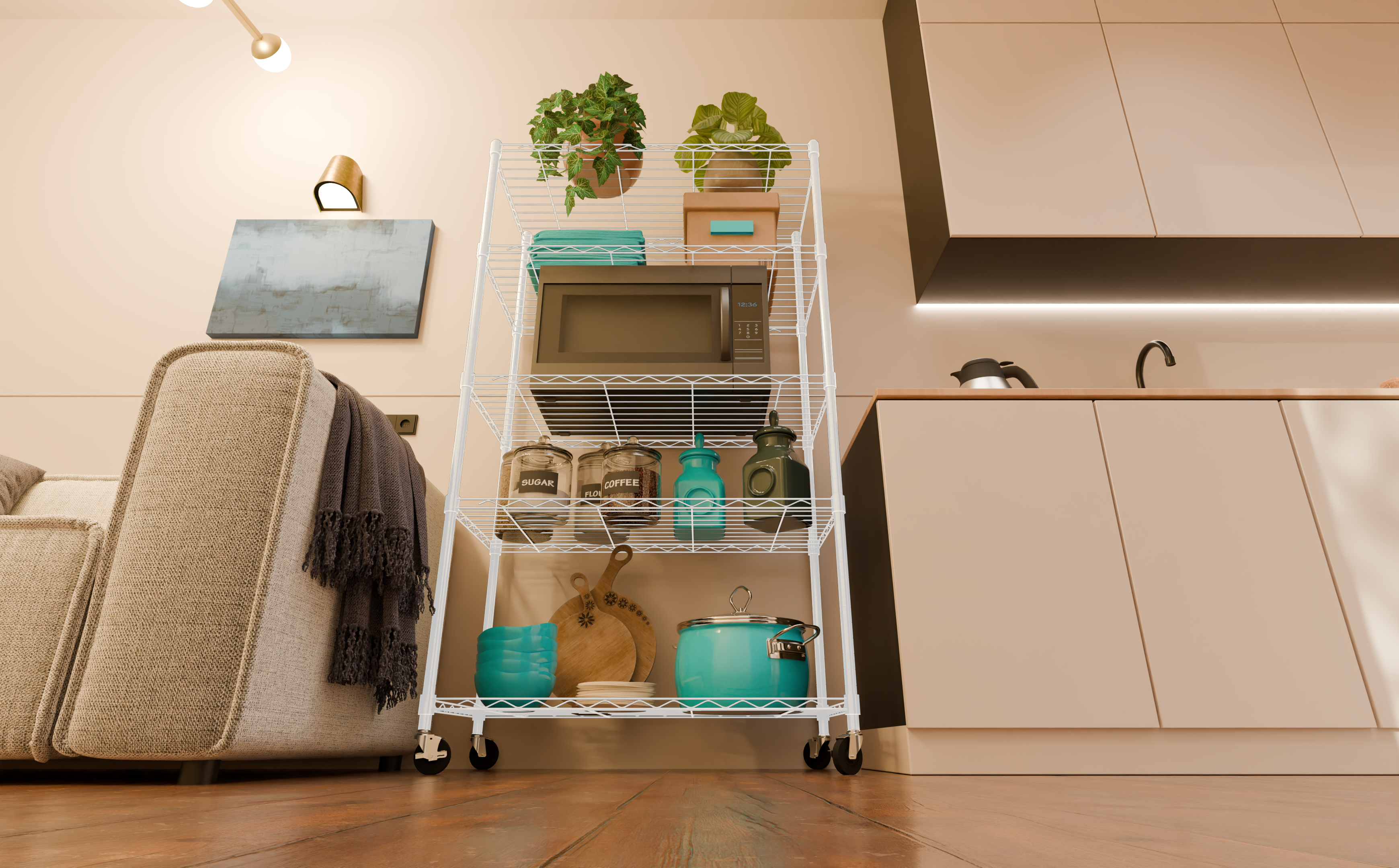 Tune Home 5 Tier Metal Wire Storage Rack with Wheels - Tune home