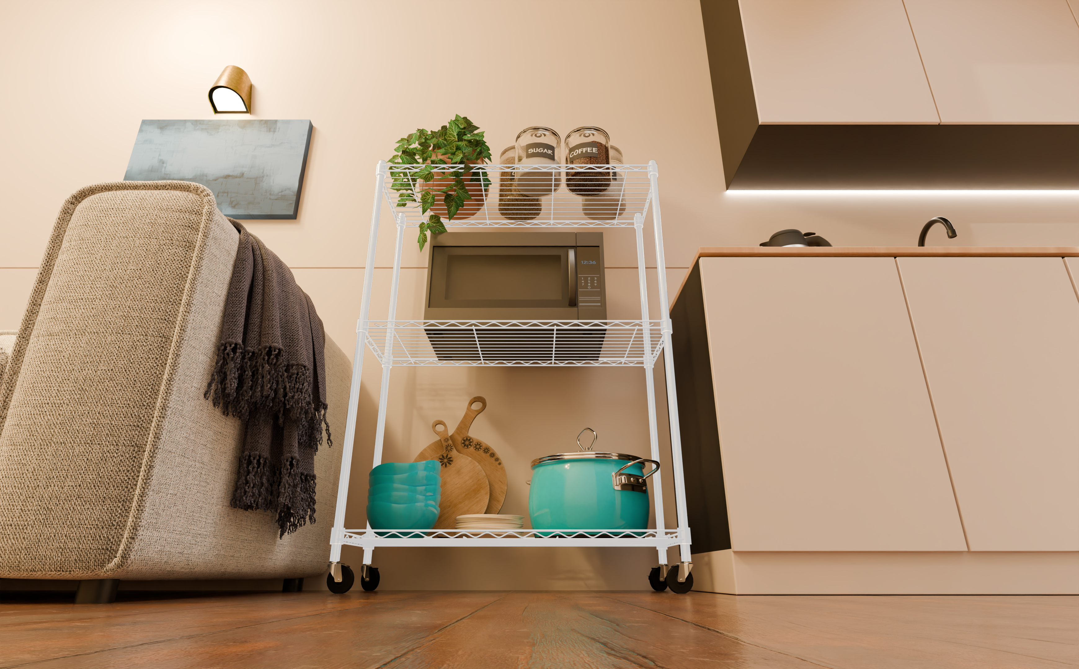 Tune Home 3 Tier Metal Wire Storage Rack with Wheels - Tune home